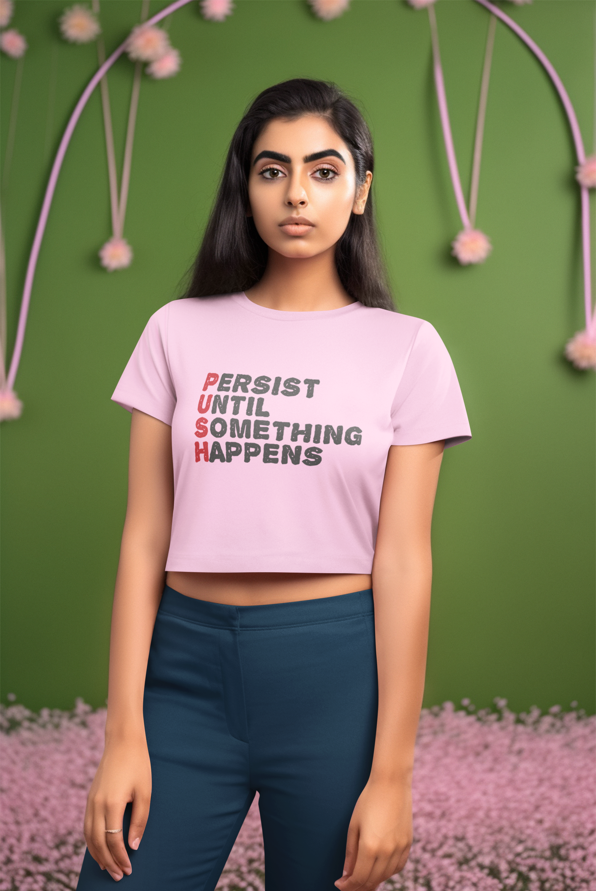 'Persist Until Something Happens'(PUSH) Women's Cotton Crop Top