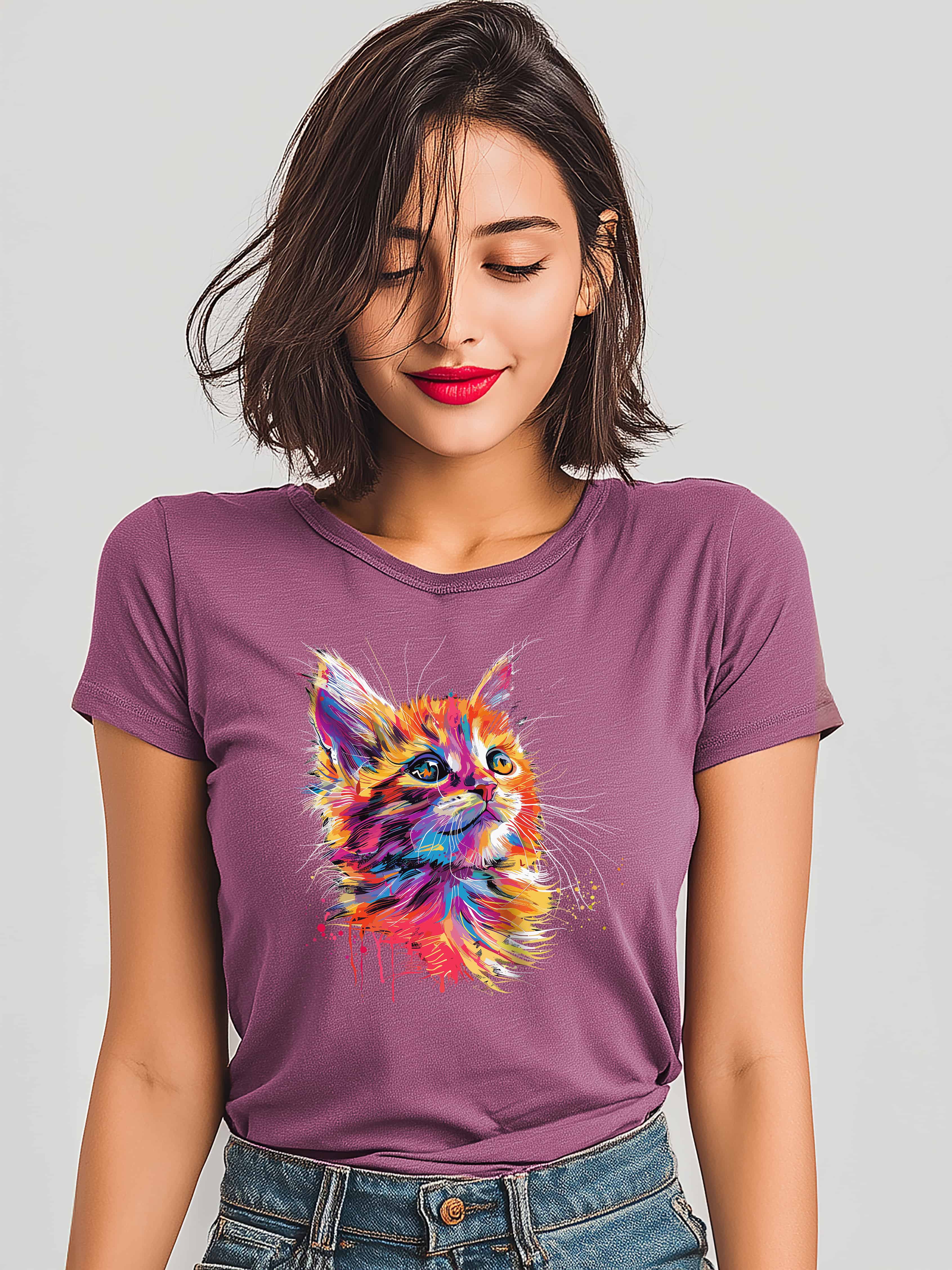 Adorable Cat Design Women's Cotton T-shirt for cat lovers