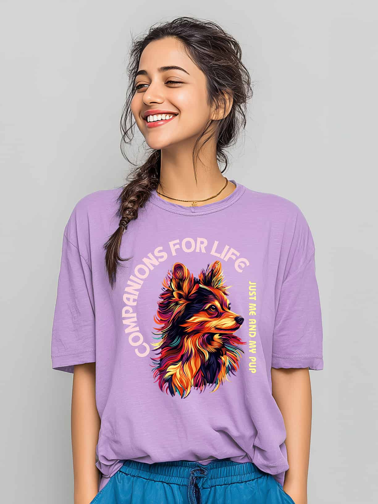 Companions for Life: Just Me and My Pup Women's Oversized Cotton Tee