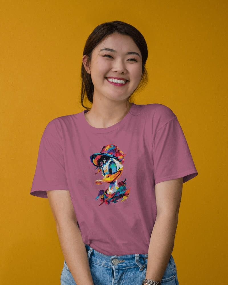 Colorful Donald Duck Holi special Cotton T-Shirt for Women