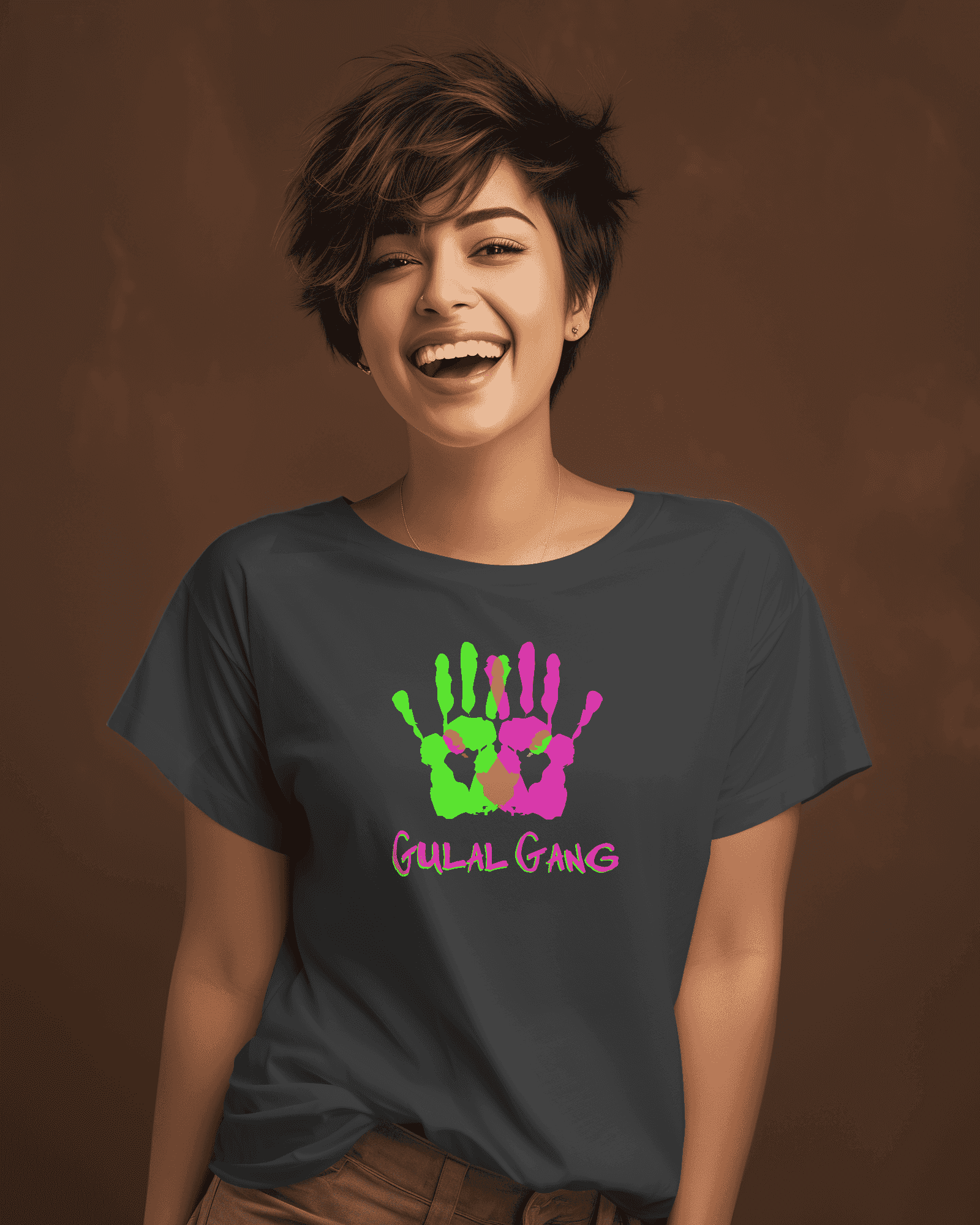 'Gulal Gang' Colorful Hands Design t shirt for Women