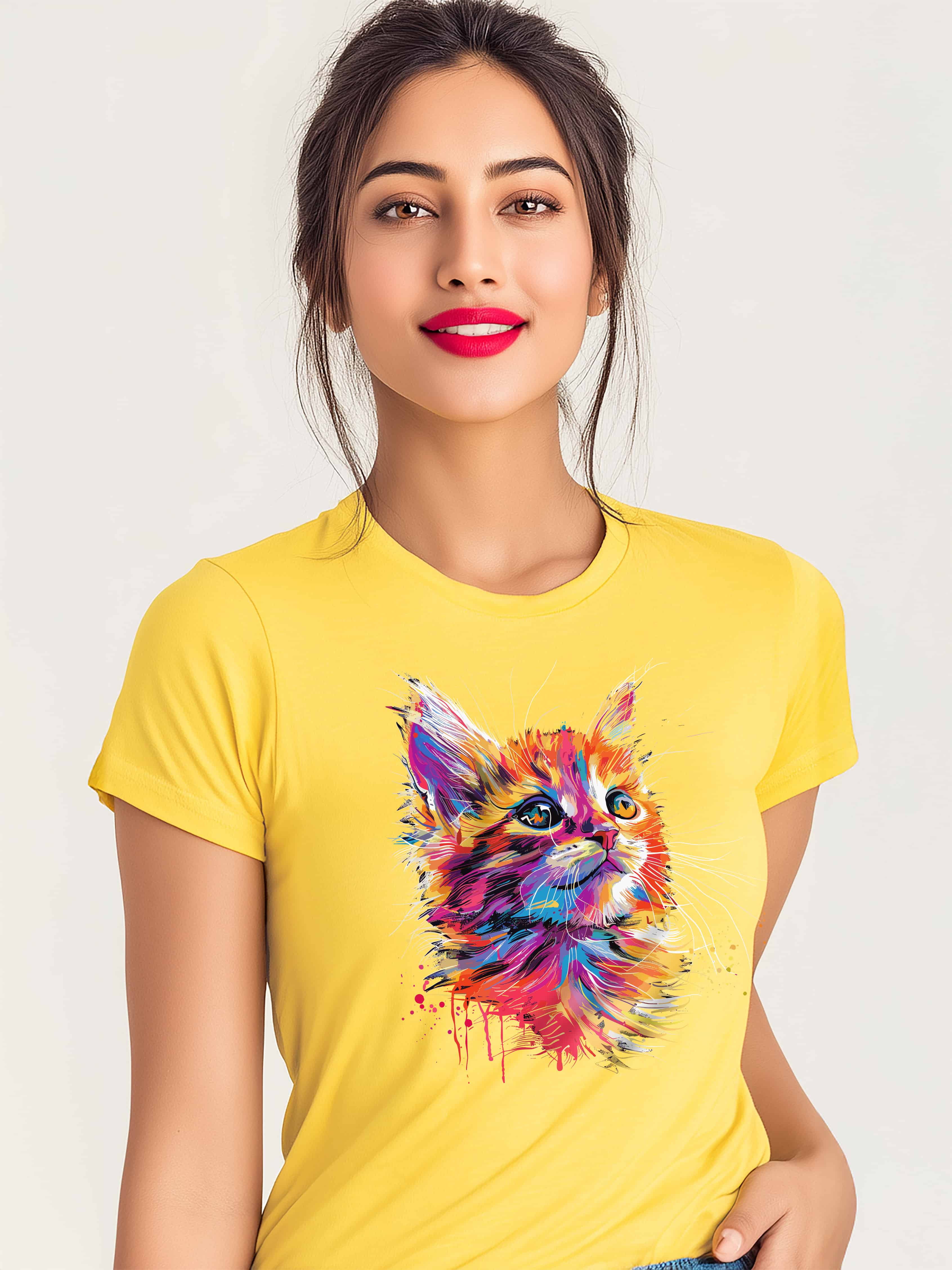 Adorable Cat Design Women's Cotton T-shirt for cat lovers