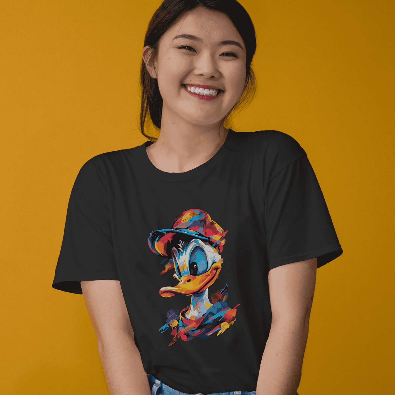 Playful Hue Women's Colorful Donald Duck T-Shirt - Whimsical Wardrobe Delight