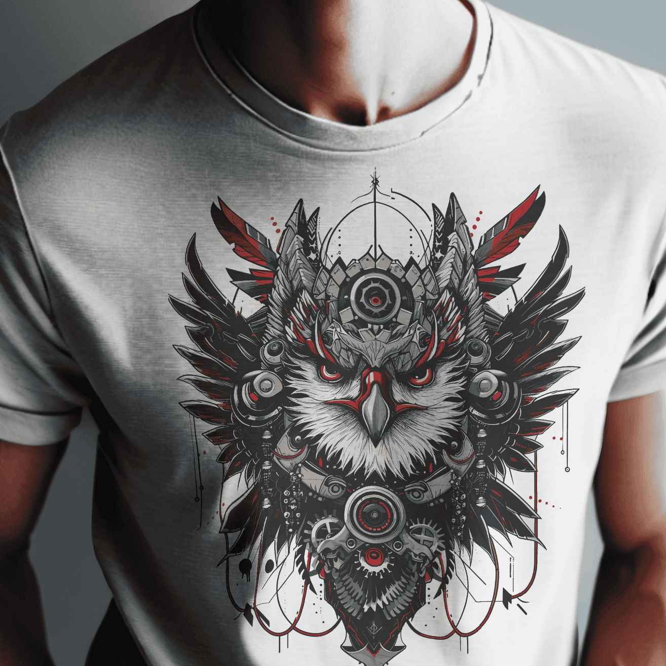 Premium Mechanical Owl Face Graphic Design Men's T-Shirt – Limited Edition Luxury Apparel