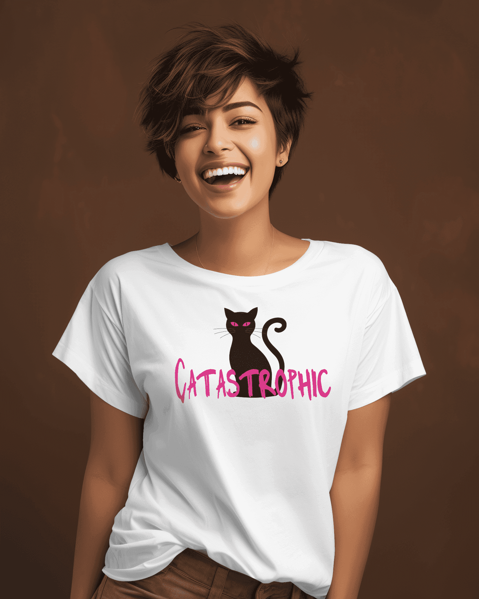 Shop 'Catastrophic' Cat Women's Casual Cotton Tee