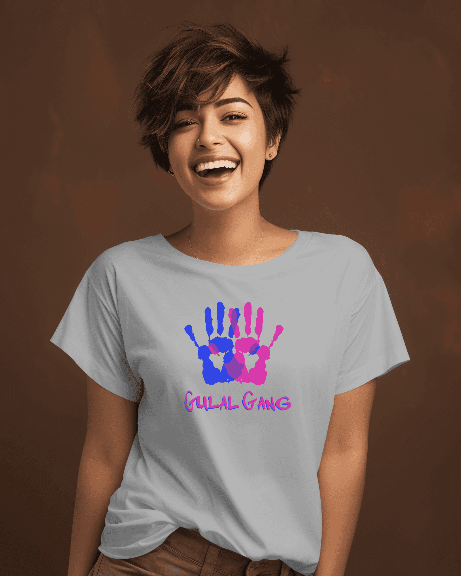 'Gulal Gang' Colorful Hands Design t shirt for Women