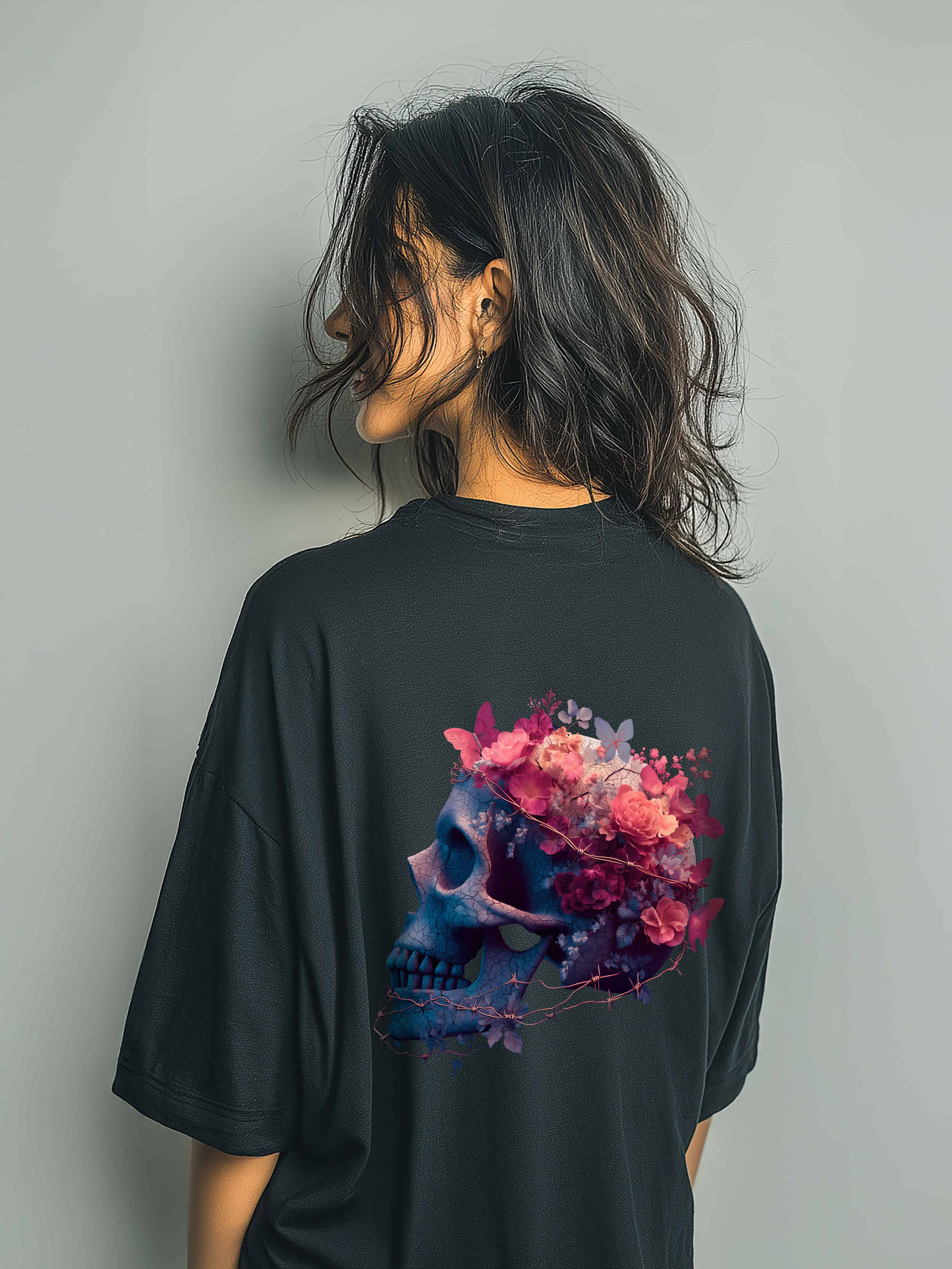 Blooming Skull Oversized Cotton T-Shirt