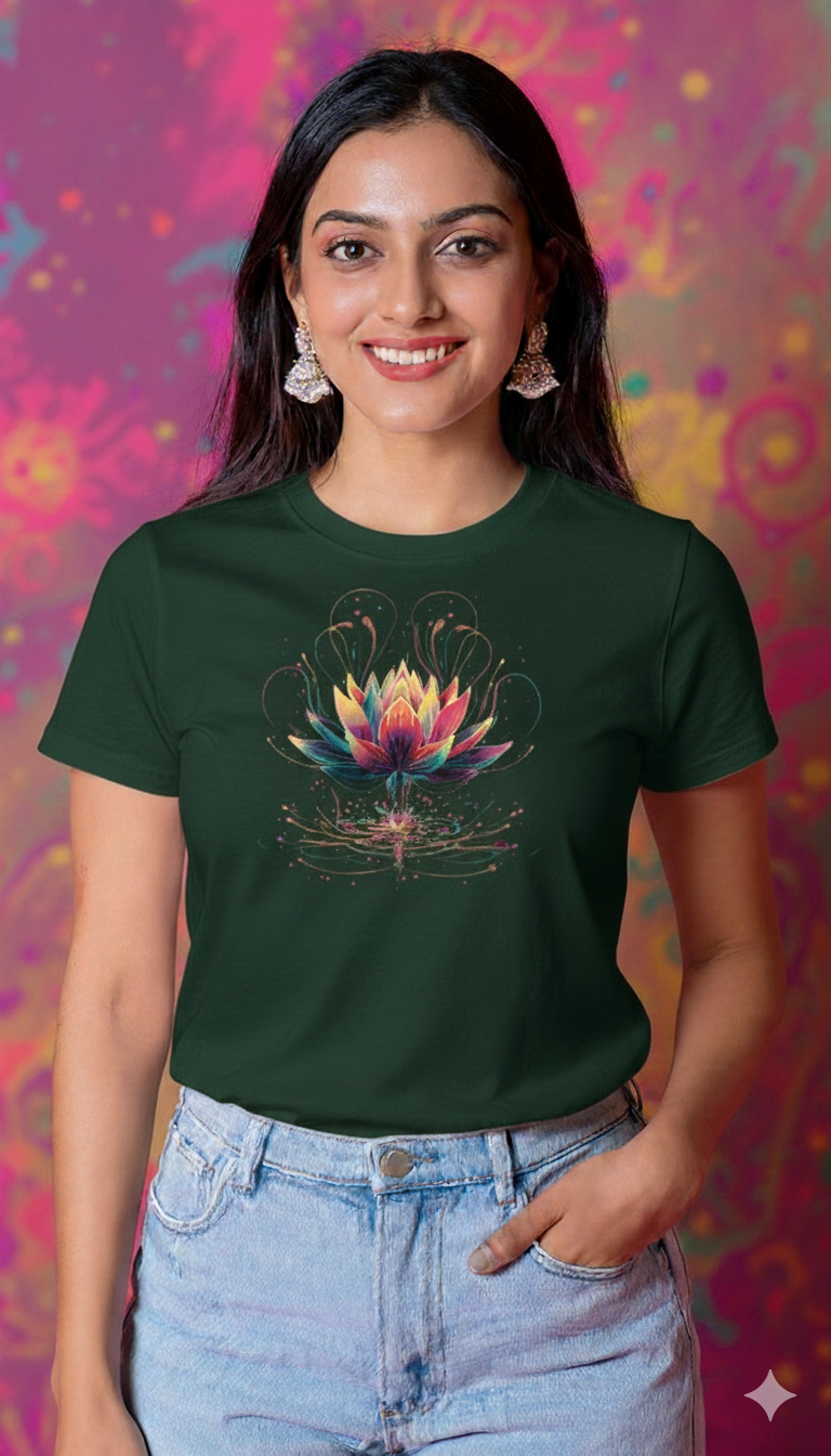 Blooming Lotus design Holi special t shirt for women - Storeily