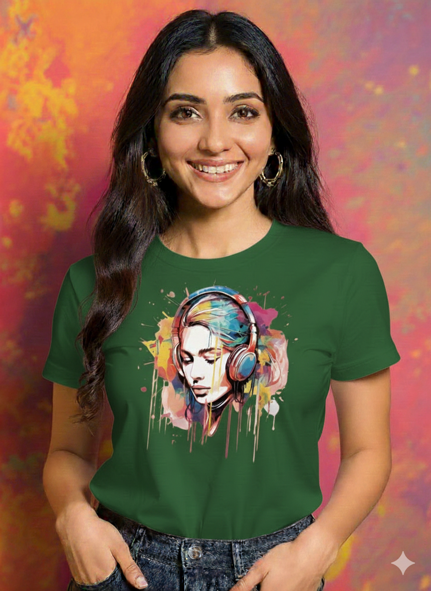 Holi Harmony Women's Colorful Beats Cotton T-Shirt - Storeily