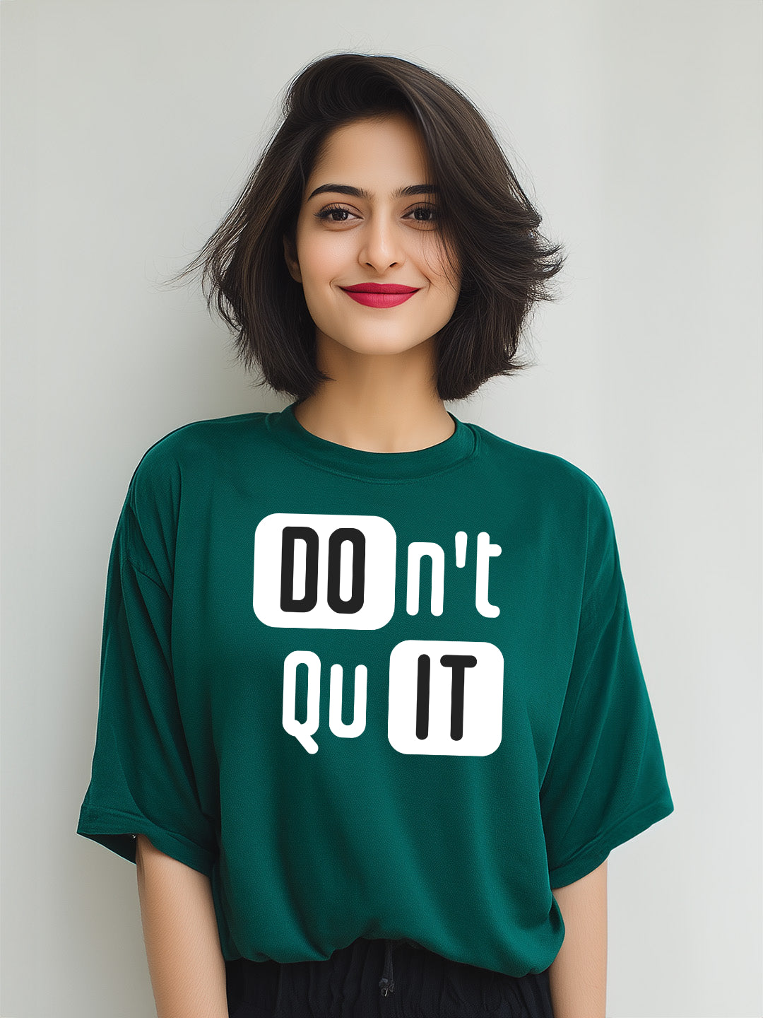 Don't Quit" Cotton Oversized Women's Tee