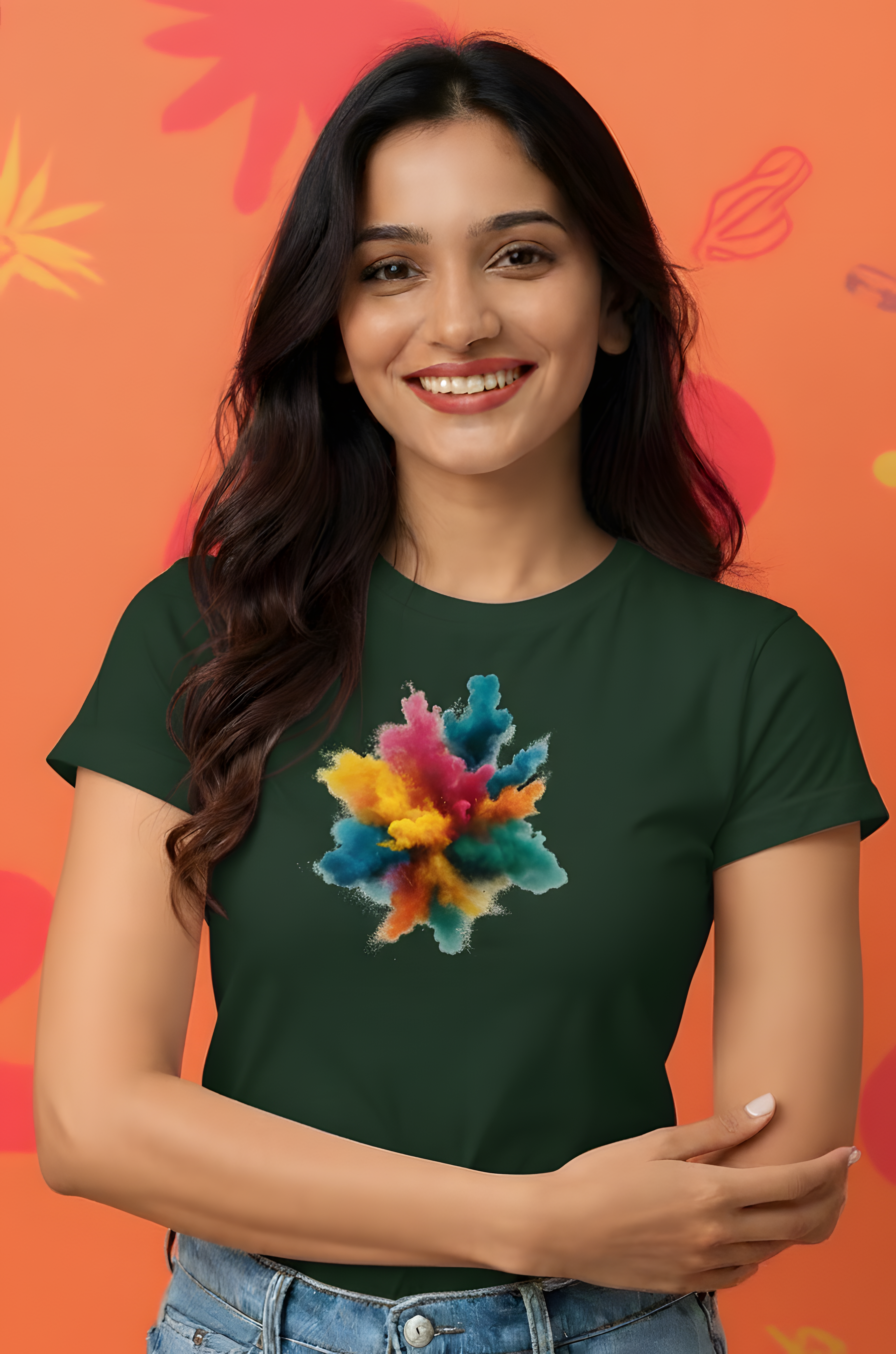 Abstract Splash Graphic Cotton T-Shirt for Women