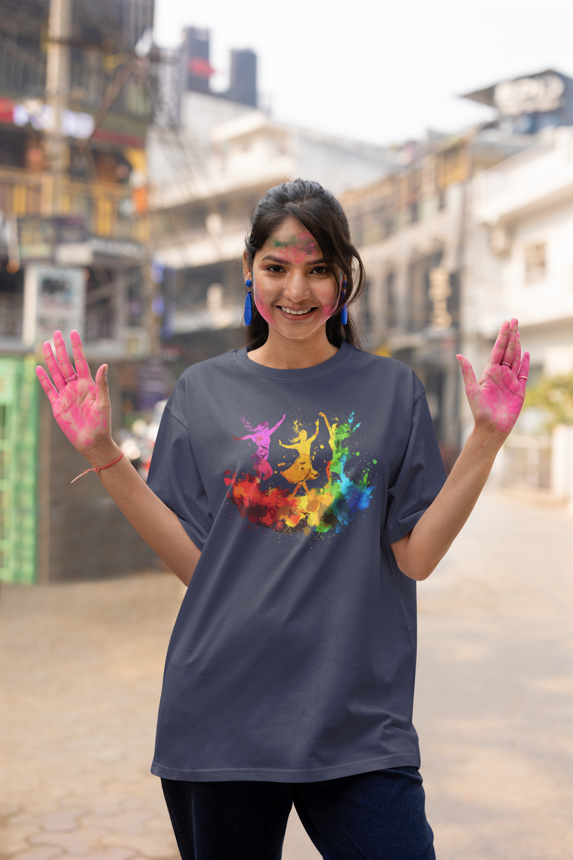 Celebrate Holi  with Holi special women's oversized t-shirt