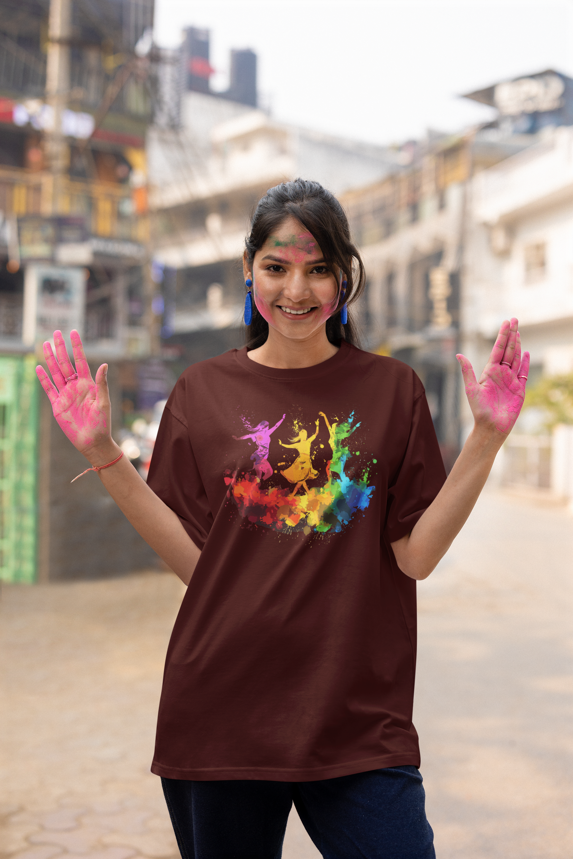 Celebrate Holi  with Holi special women's oversized t-shirt