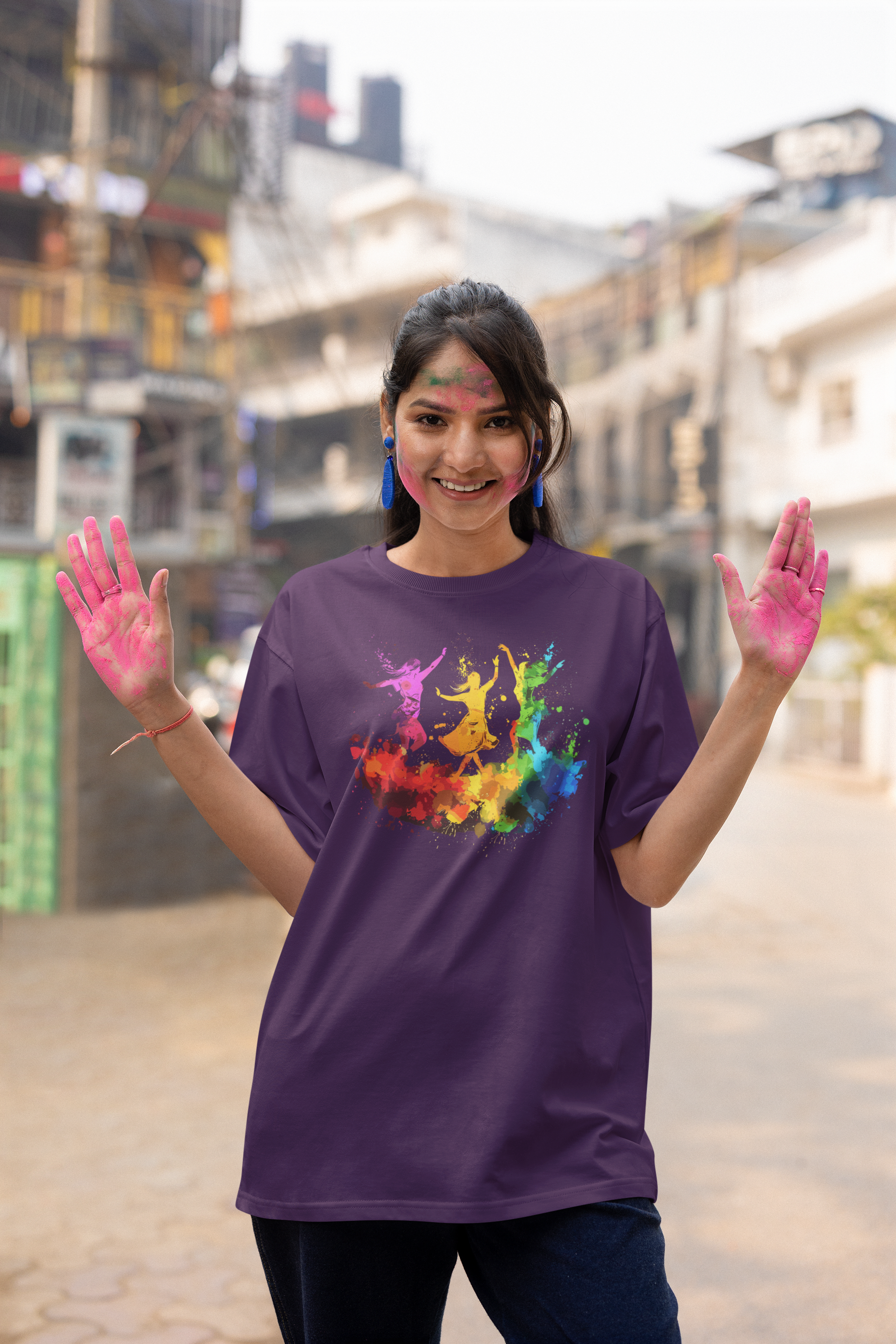 Celebrate Holi  with Holi special women's oversized t-shirt