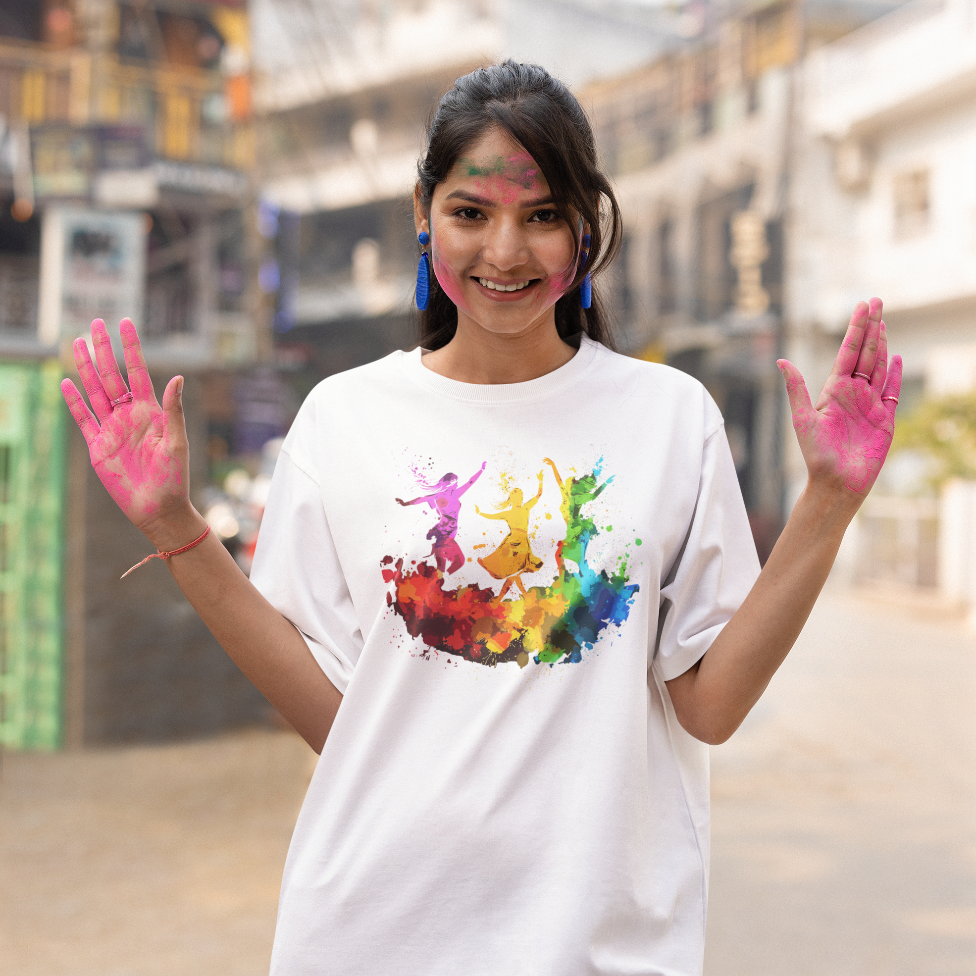 Celebrate Holi  with Holi special women's oversized t-shirt| Storeily