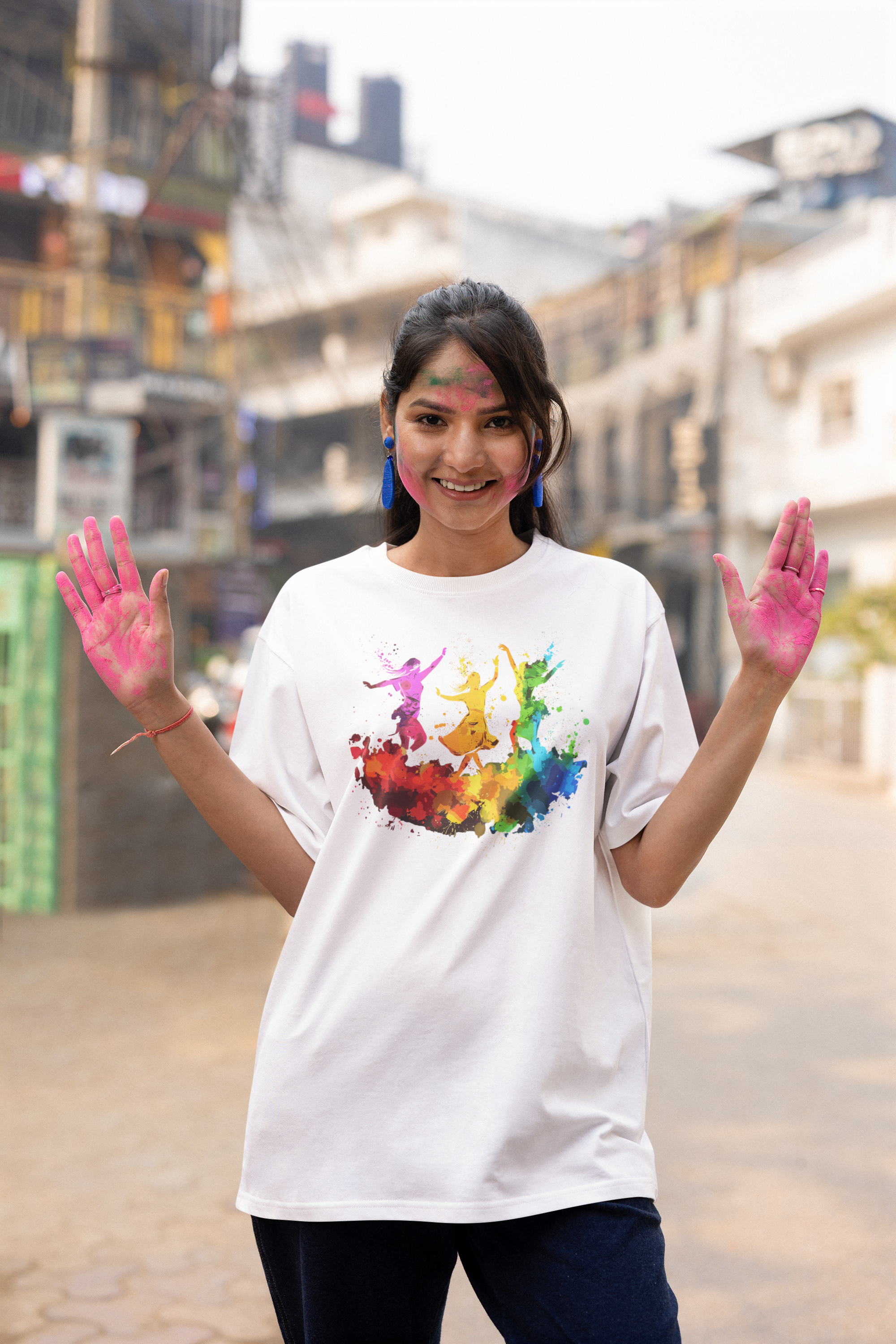 Celebrate Holi  with Holi special women's oversized t-shirt