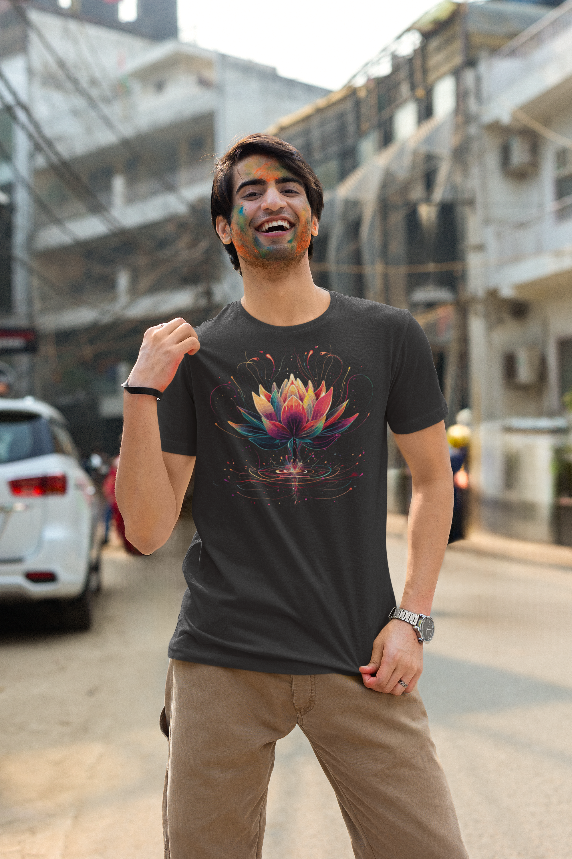 Blooming Lotus design Holi special t shirt for men| Storeily