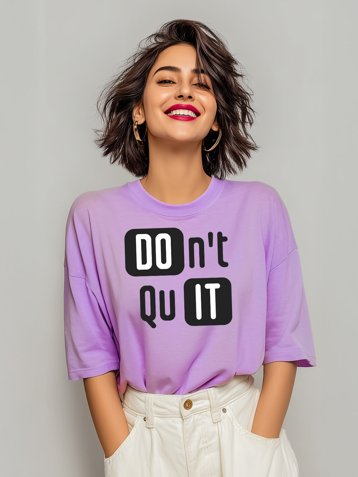 Don't Quit" Cotton Oversized Women's Tee
