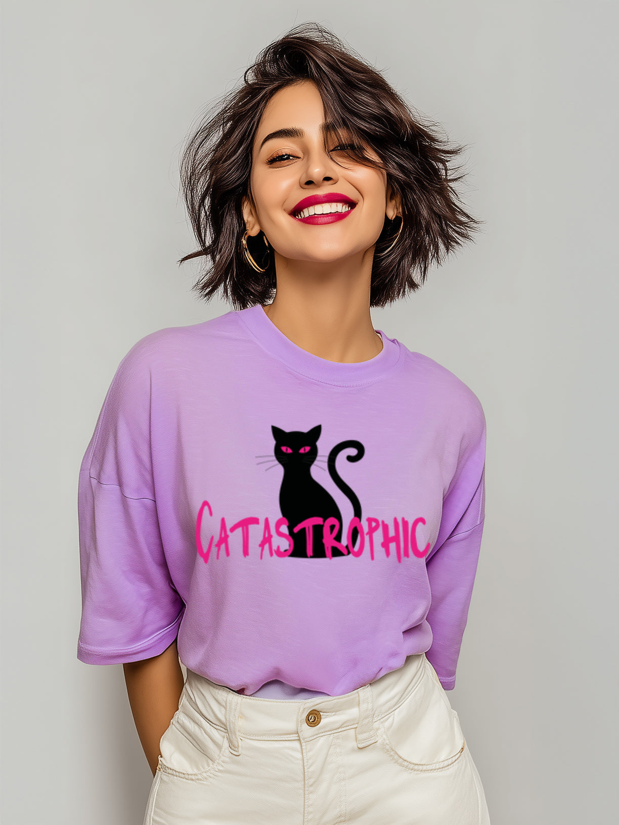 Catastrophic Cat Cotton Oversized Women's Tee
