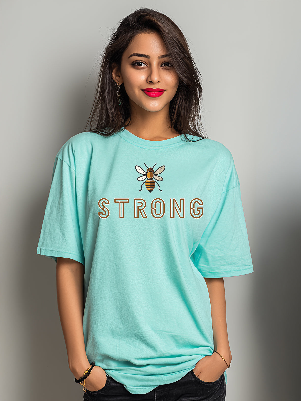 Empower Your Style with  Women's Cotton 'Be Strong' Oversized Tee