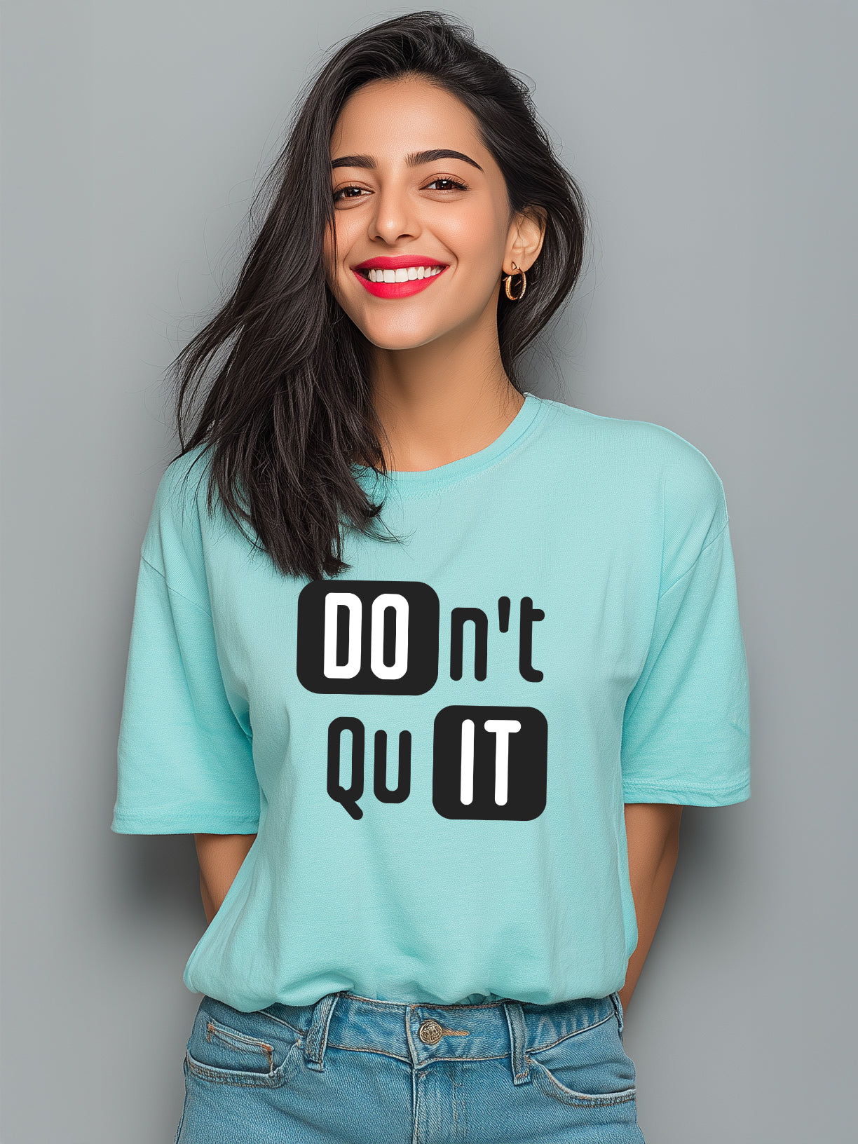 Don't Quit" Cotton Oversized Women's Tee