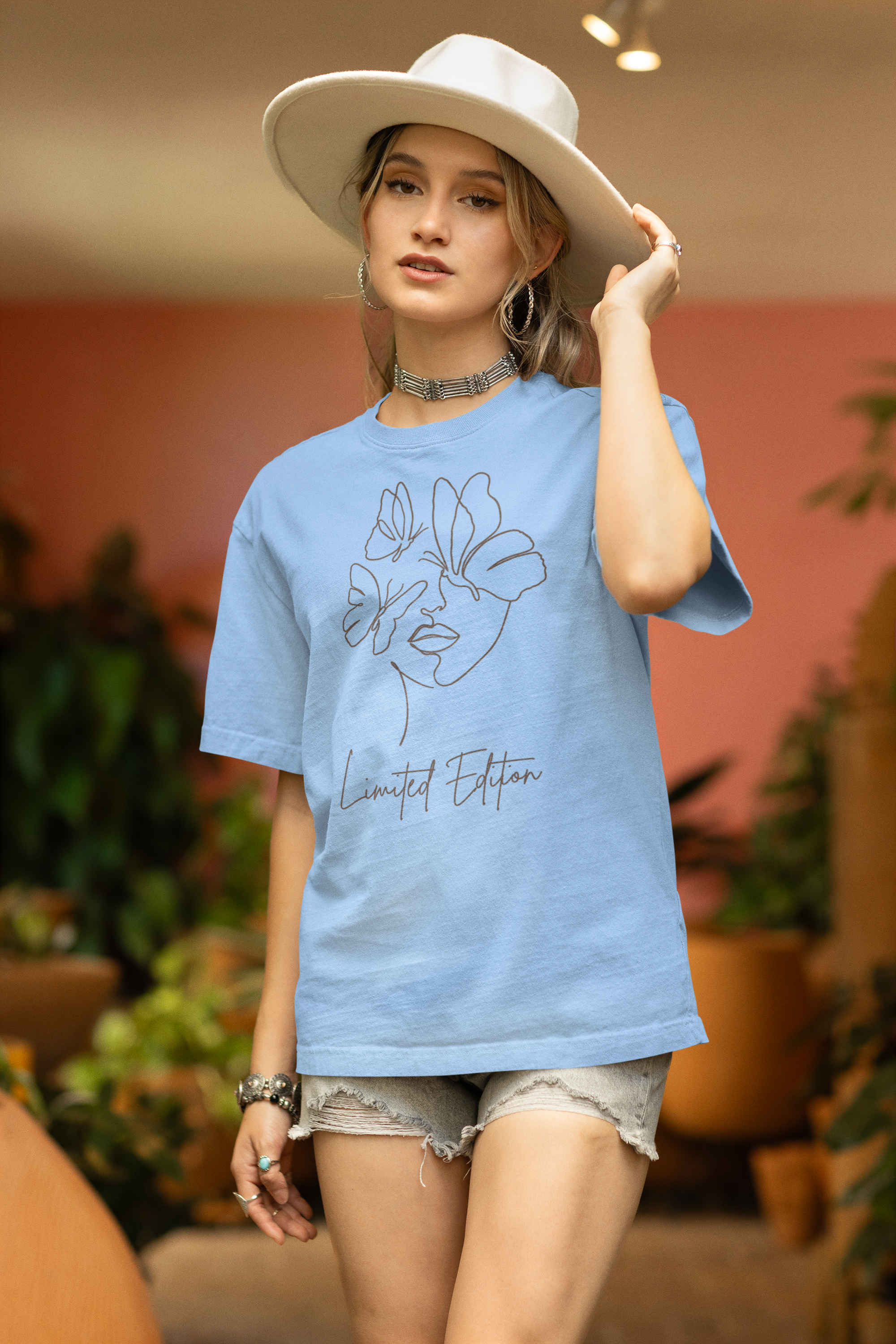 Women's 'Limited Edition' Cotton Oversized Tee with Minimalistic Woman Outline Design