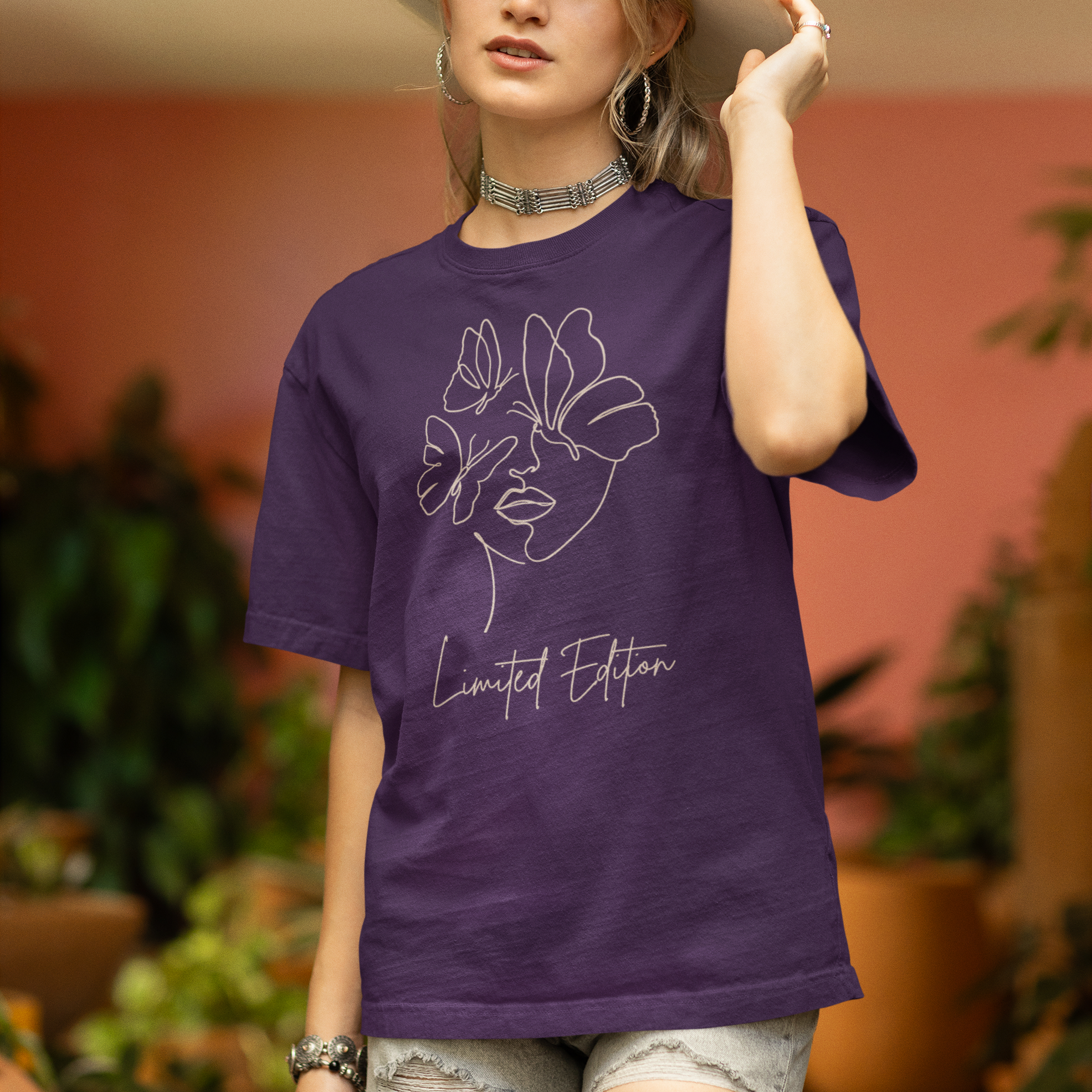 Women's 'Limited Edition' Cotton Oversized Tee with Minimalistic Woman Outline Design