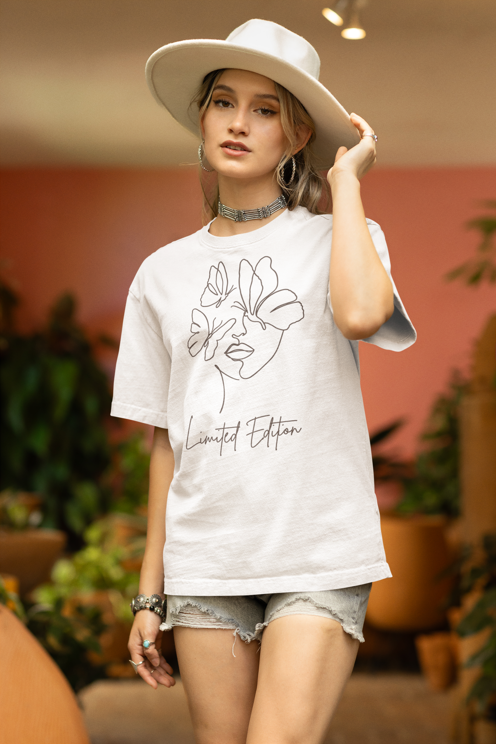 Women's 'Limited Edition' Cotton Oversized Tee with Minimalistic Woman Outline Design