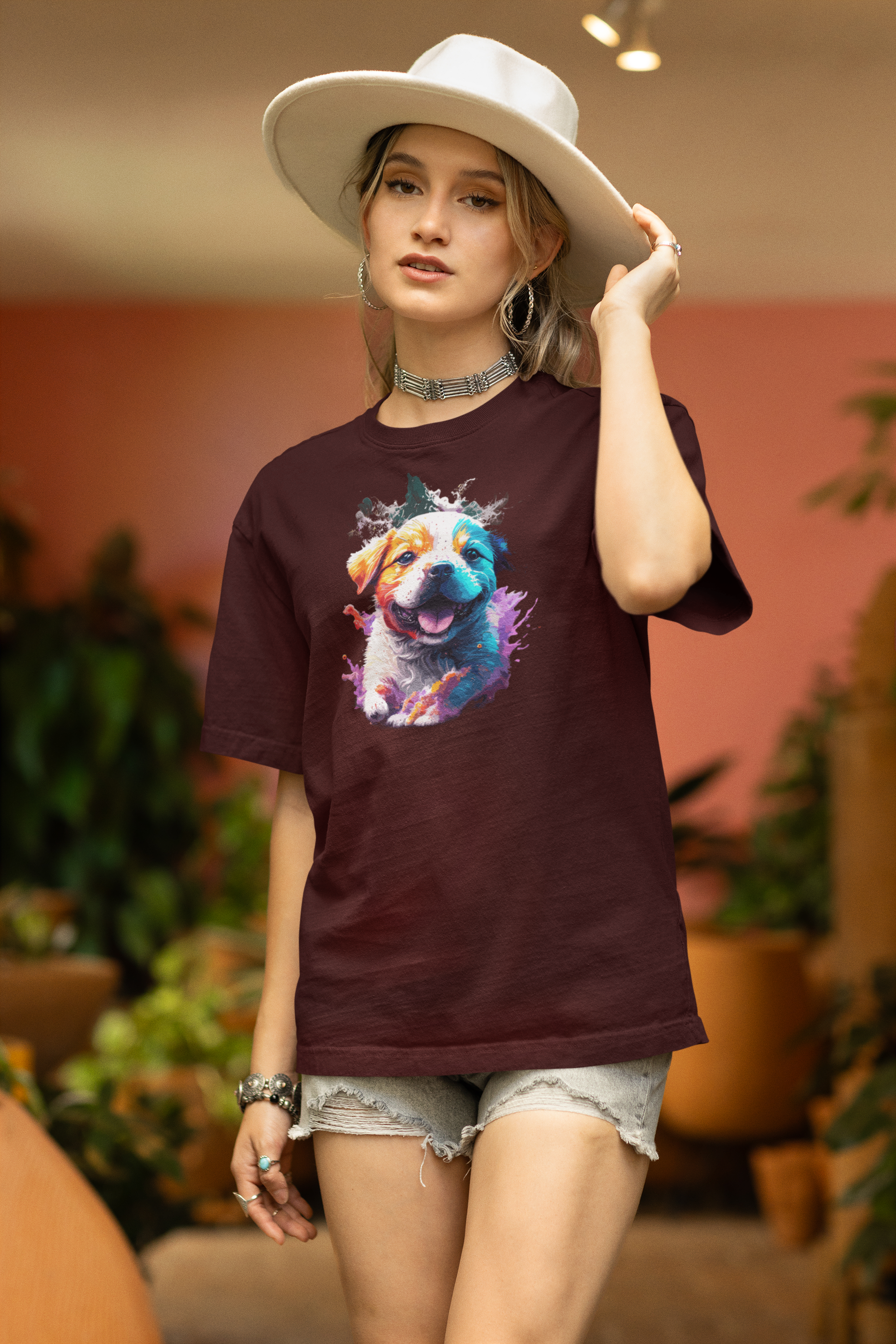 Women's Cute Puppy Cotton oversized T-Shirt for dog lovers