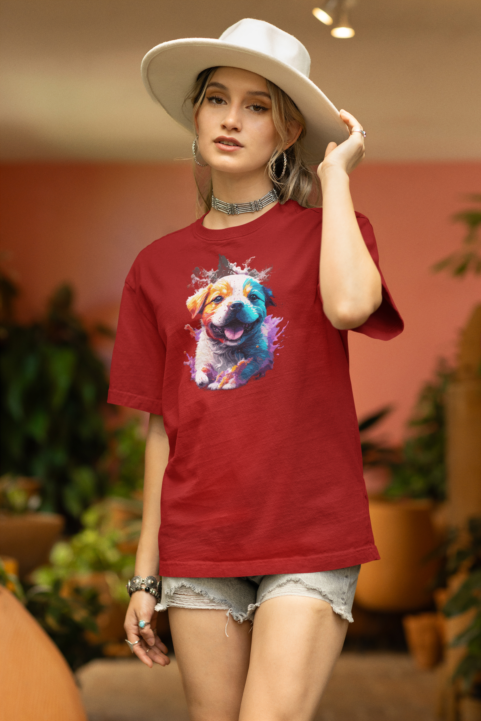 Women's Cute Puppy Graphic Cotton oversized T-Shirt for dog lovers |Storeily