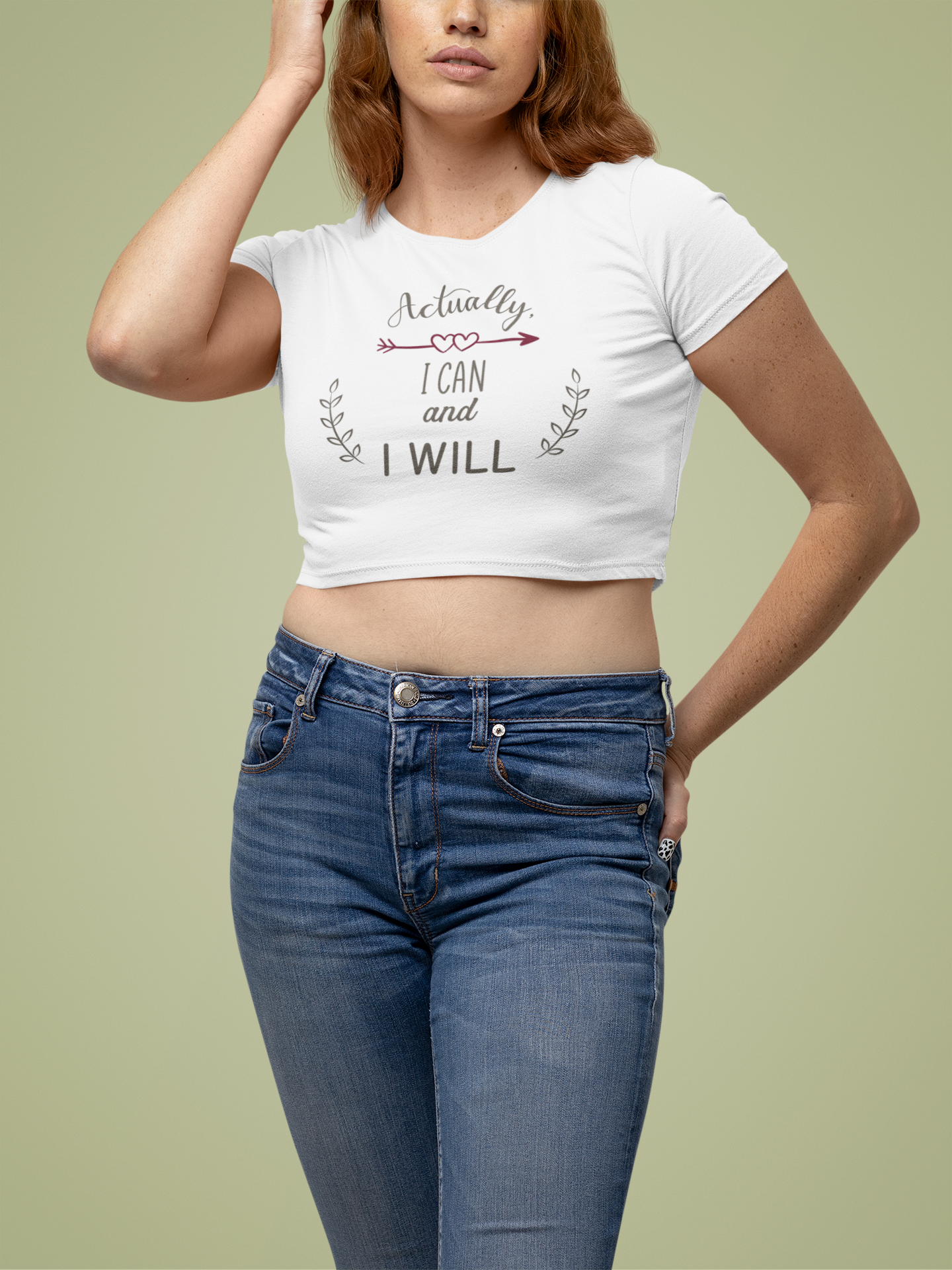 "I Can I Will" Cute Minimal Design Women's Cotton Crop Top