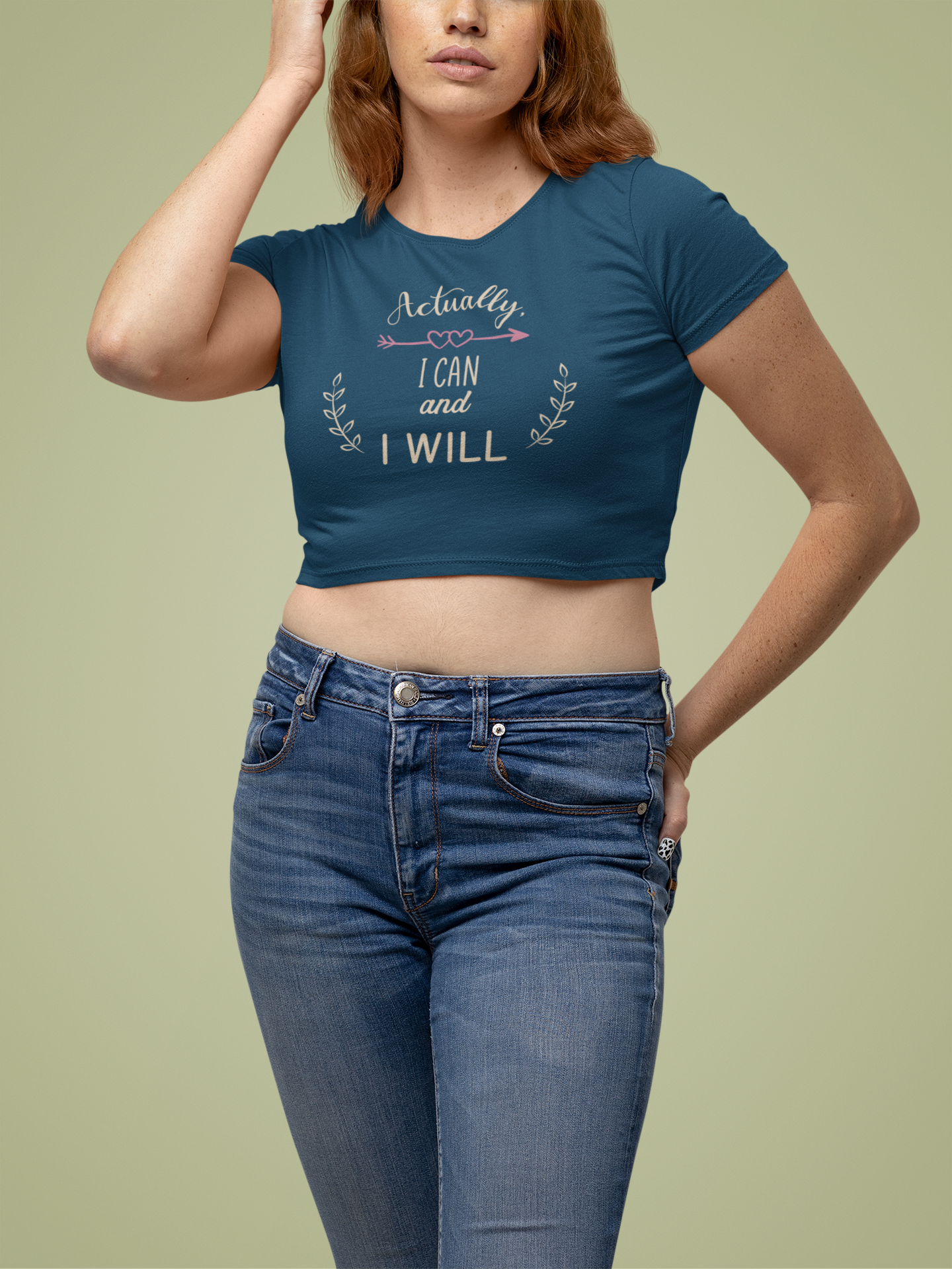 "I Can I Will" Cute Minimal Design Women's Cotton Crop Top