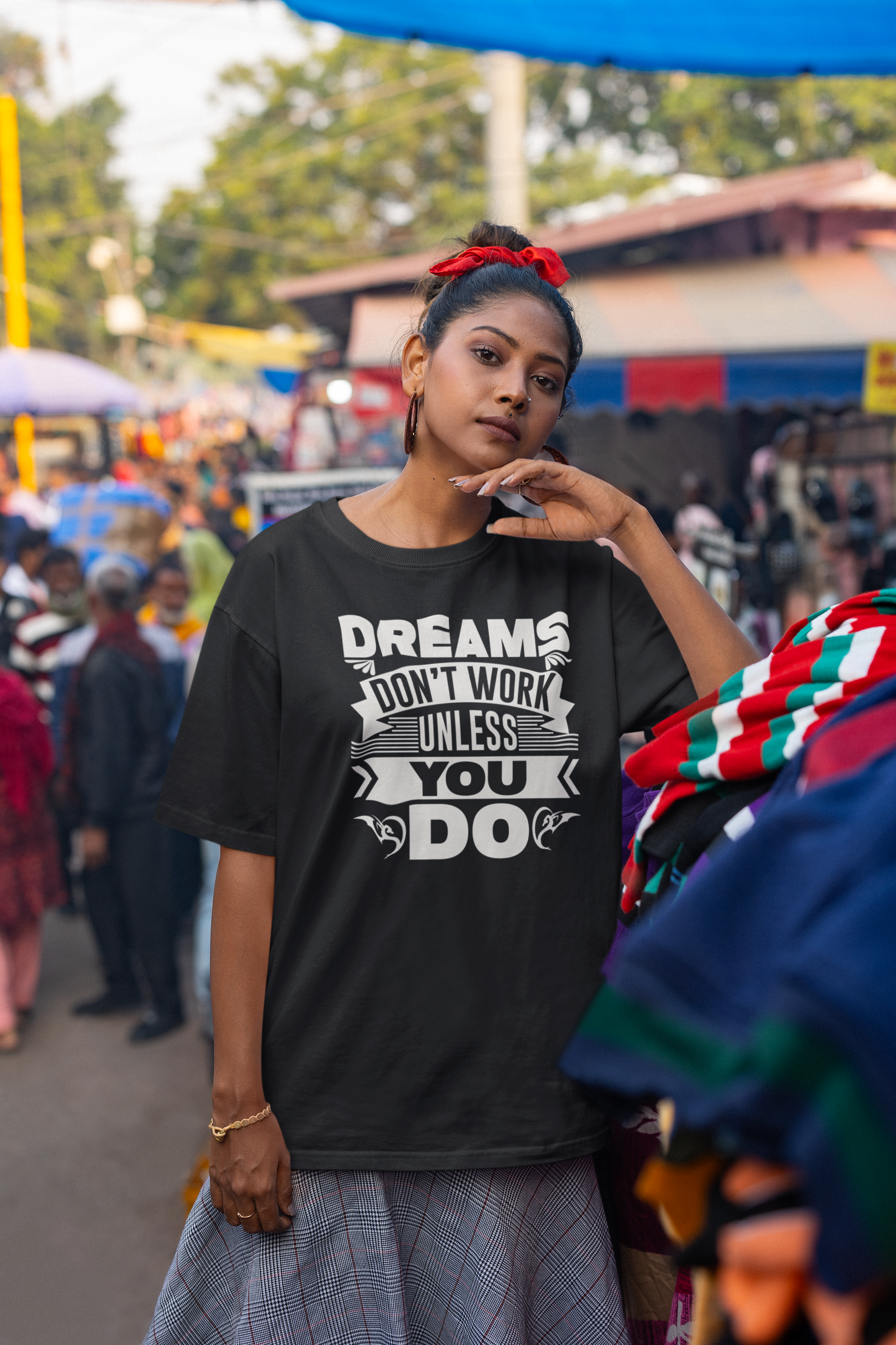 Dreams Don't Work Unless You Do" Cotton Oversized Women's Tee