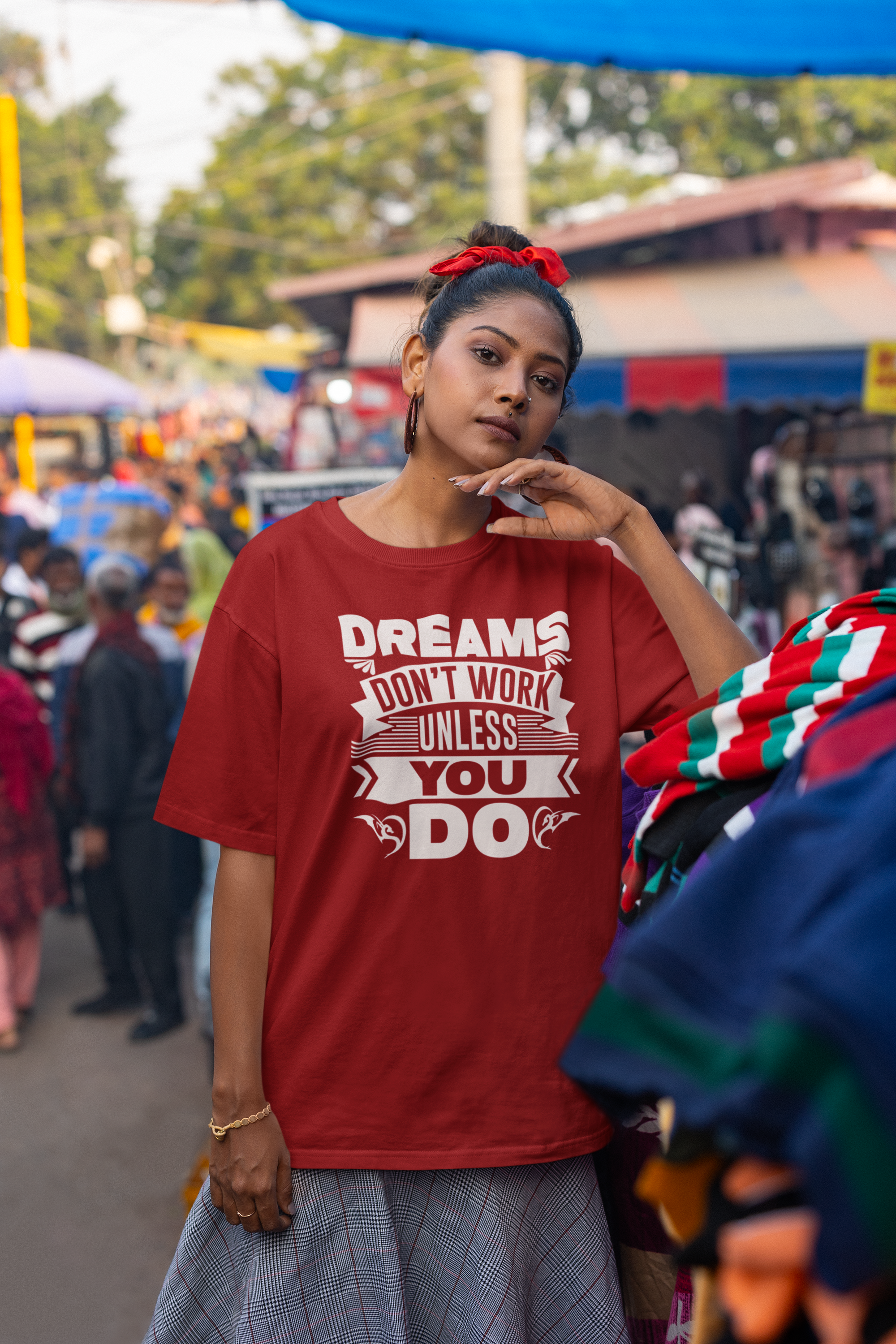 Dreams Don't Work Unless You Do" Cotton Oversized Women's Tee