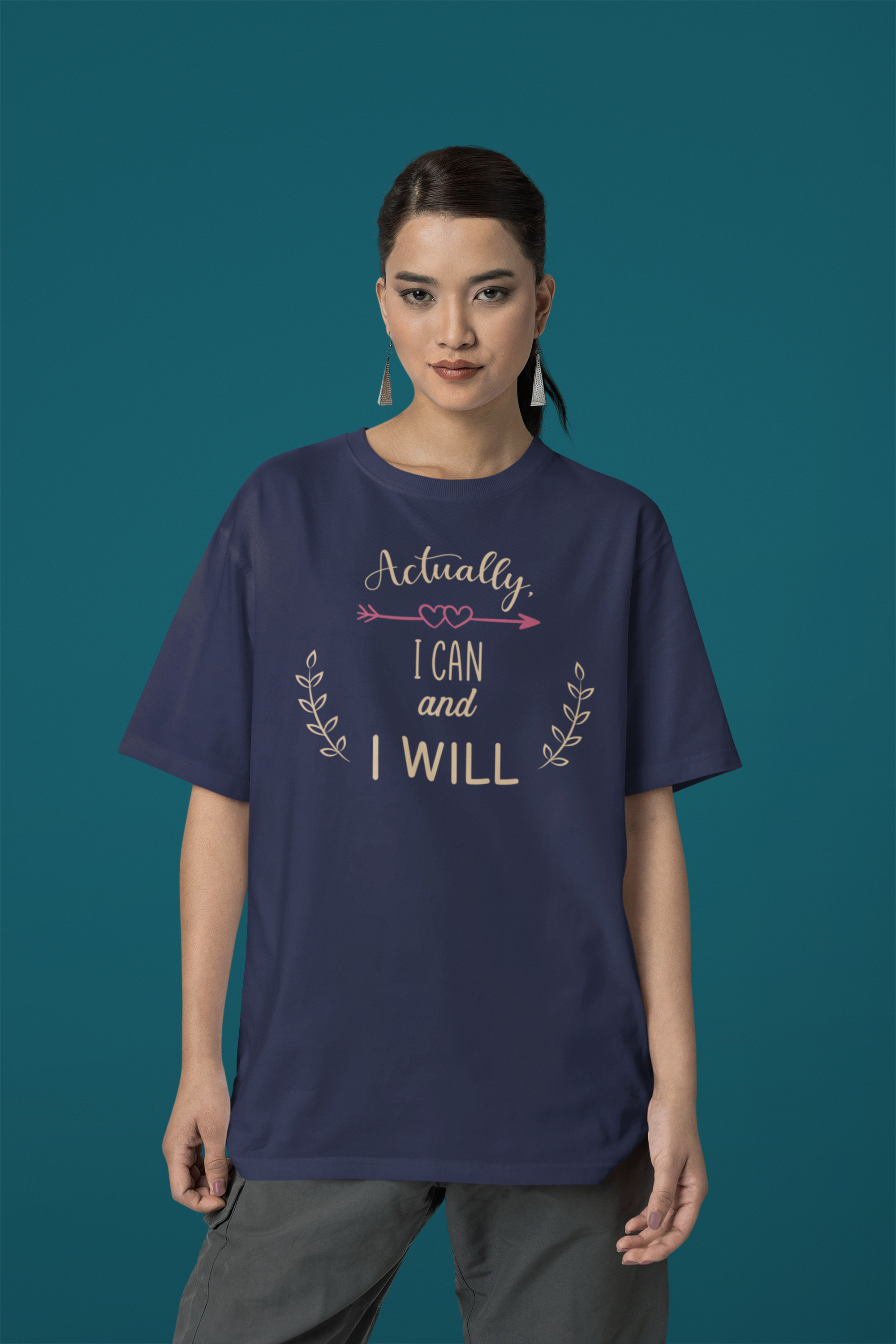 I Can I Will" Women's Oversized Cotton Tee with Minimalistic Design| Storeily