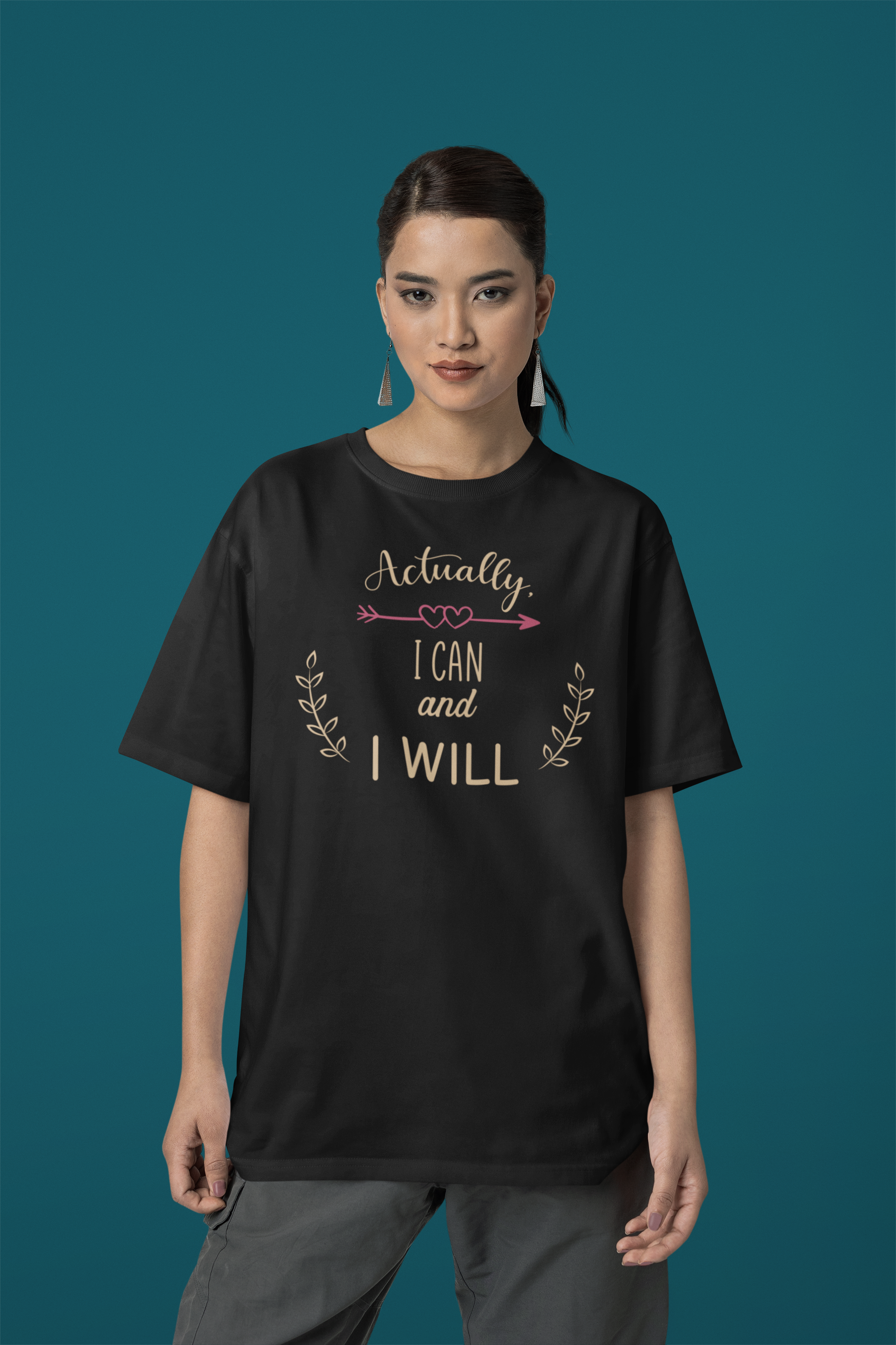 I Can I Will" Women's Oversized Cotton Tee with Minimalistic Design| Storeily