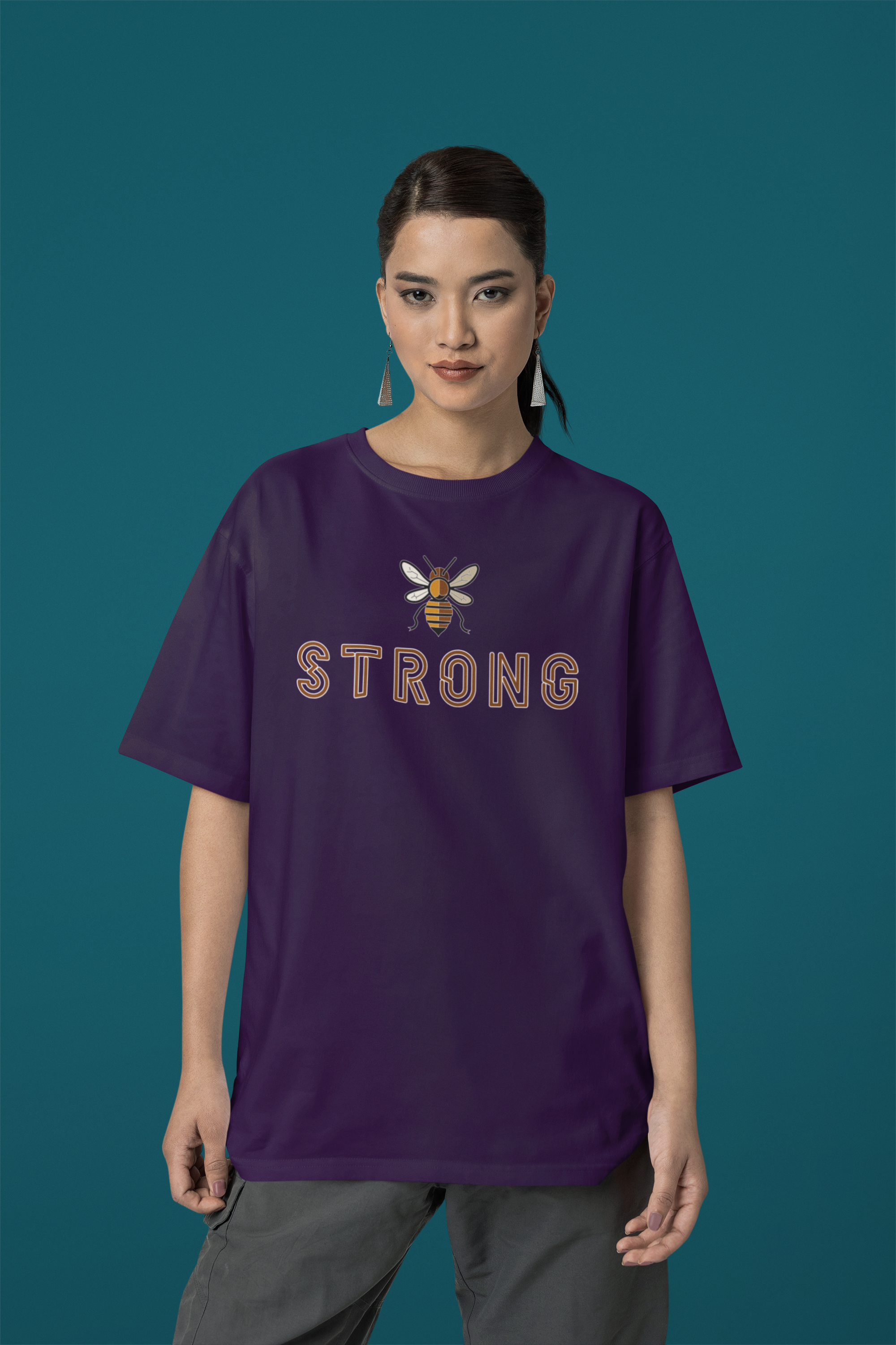 Empower Your Style with  Women's Cotton 'Be Strong' Oversized Tee