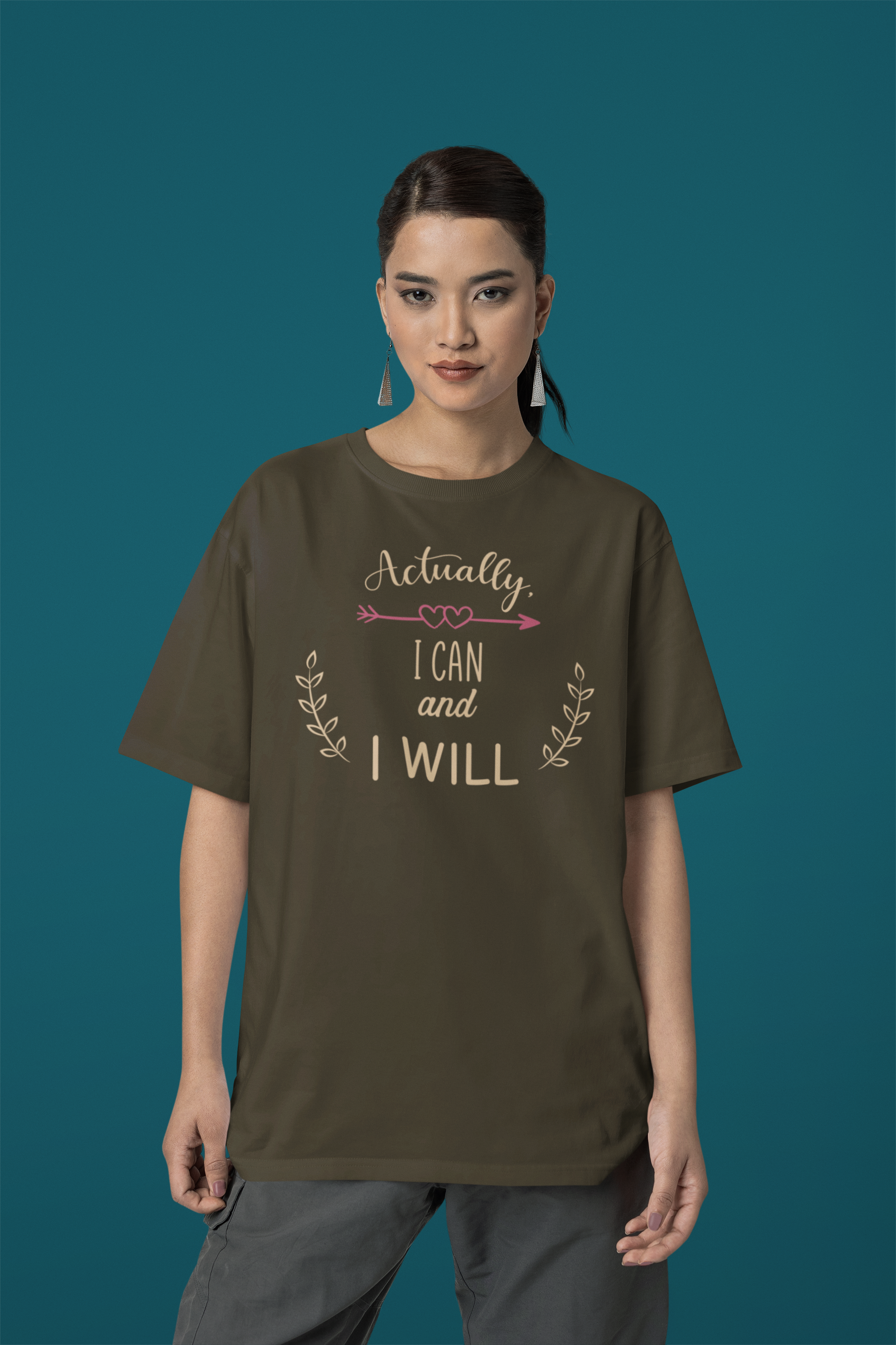 I Can I Will" Women's Oversized Cotton Tee with Minimalistic Design