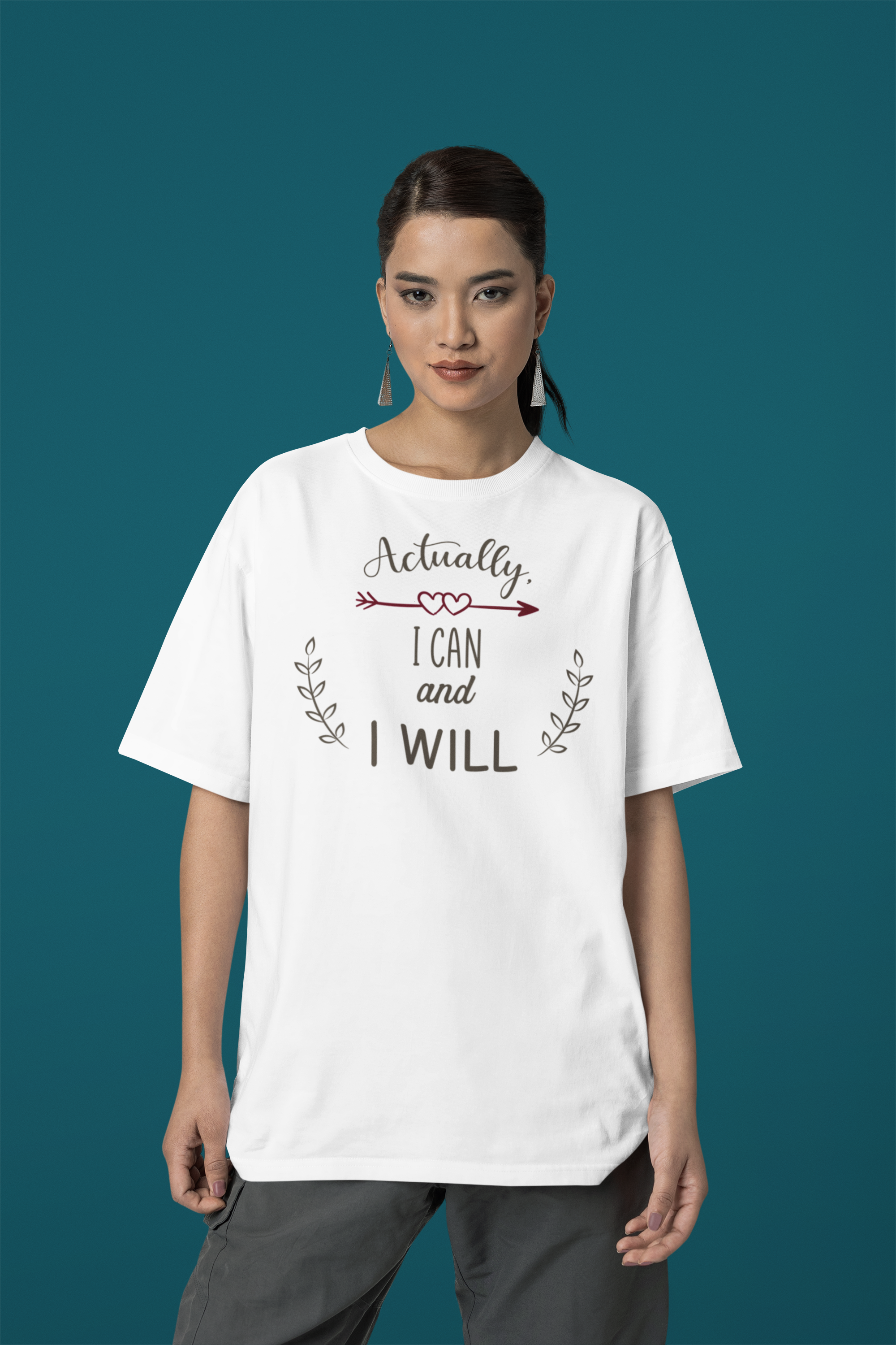 I Can I Will" Women's Oversized Cotton Tee with Minimalistic Design| Storeily