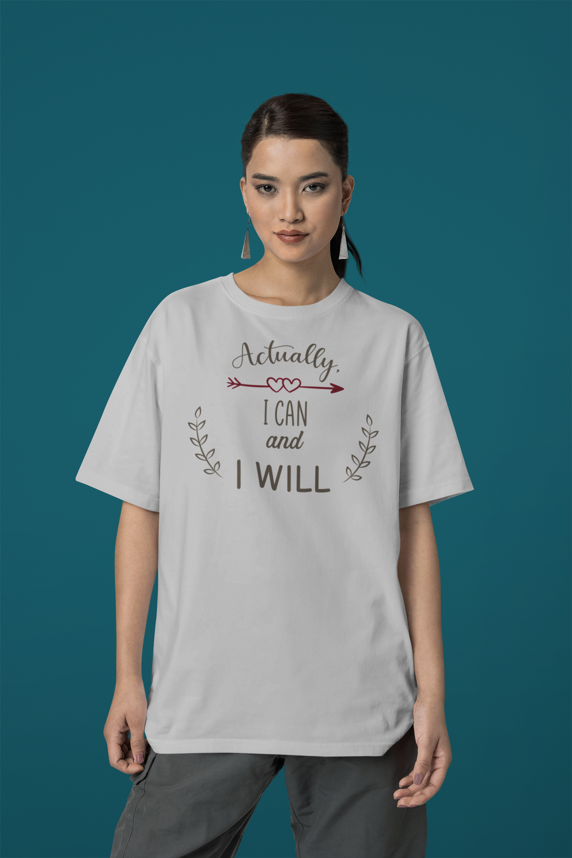 I Can I Will" Women's Oversized Cotton Tee with Minimalistic Design| Storeily