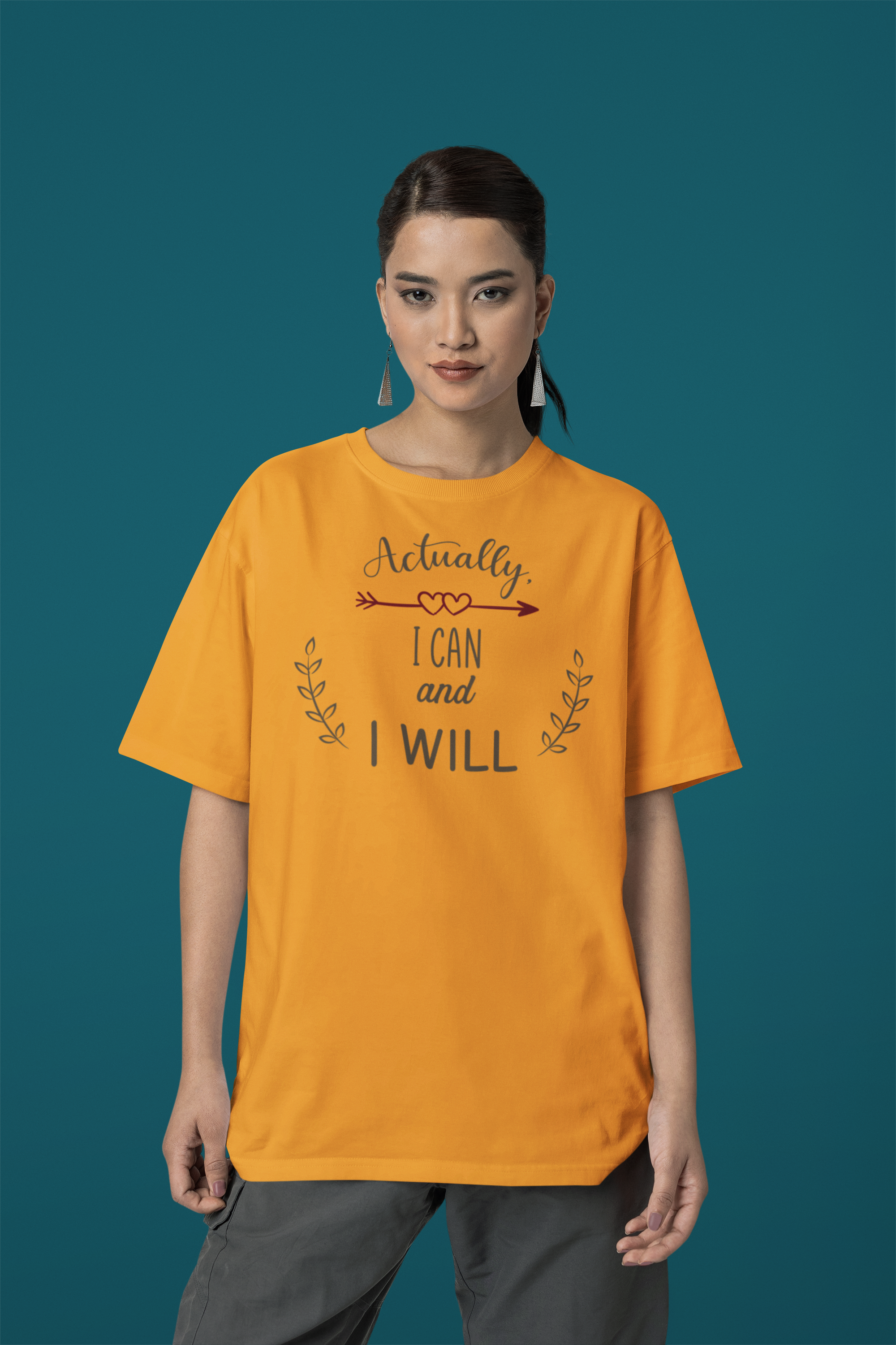 I Can I Will" Women's Oversized Cotton Tee with Minimalistic Design