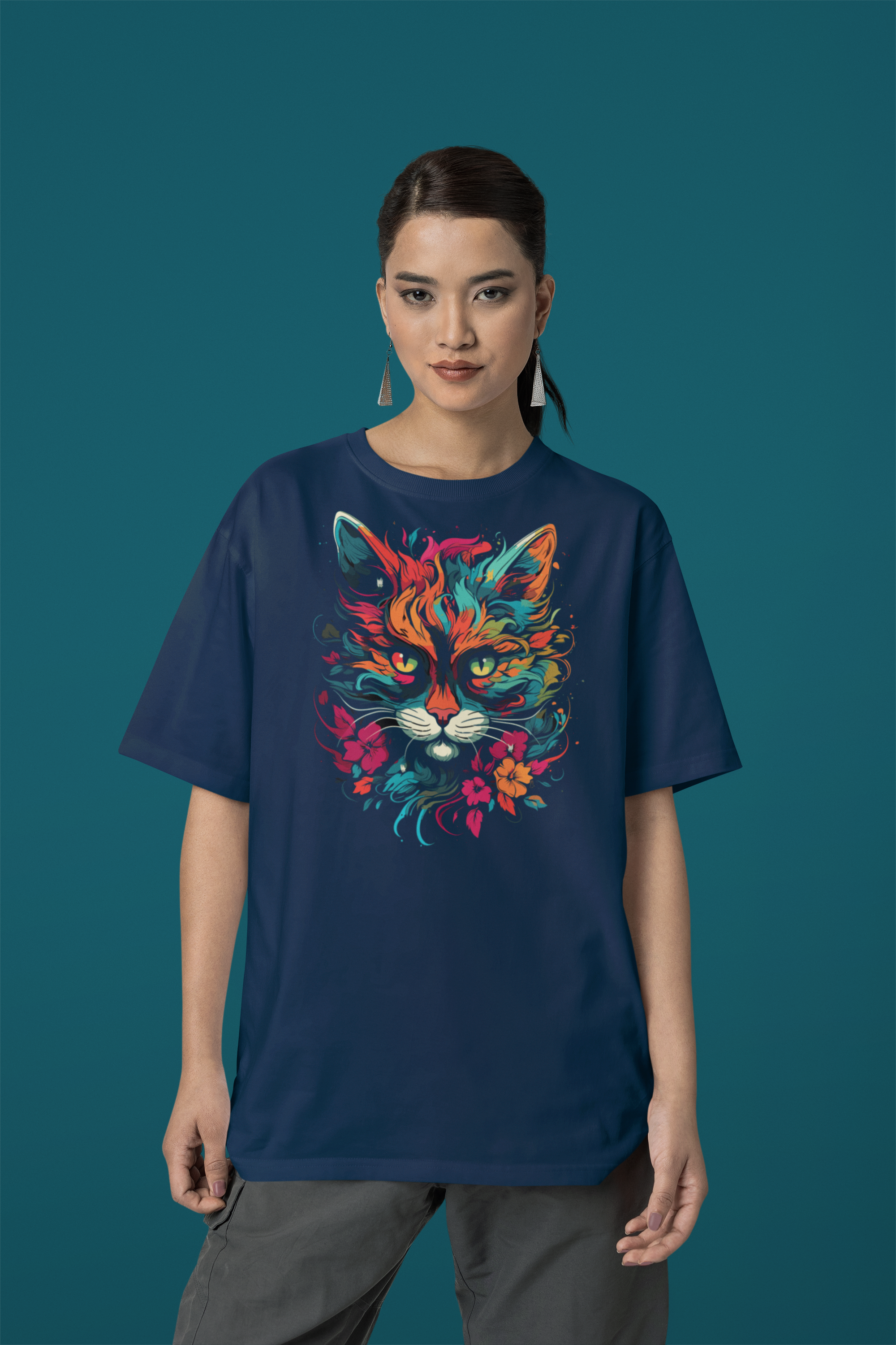 Purr-fectly Playful Cat Oversized Women Cotton T-shirt