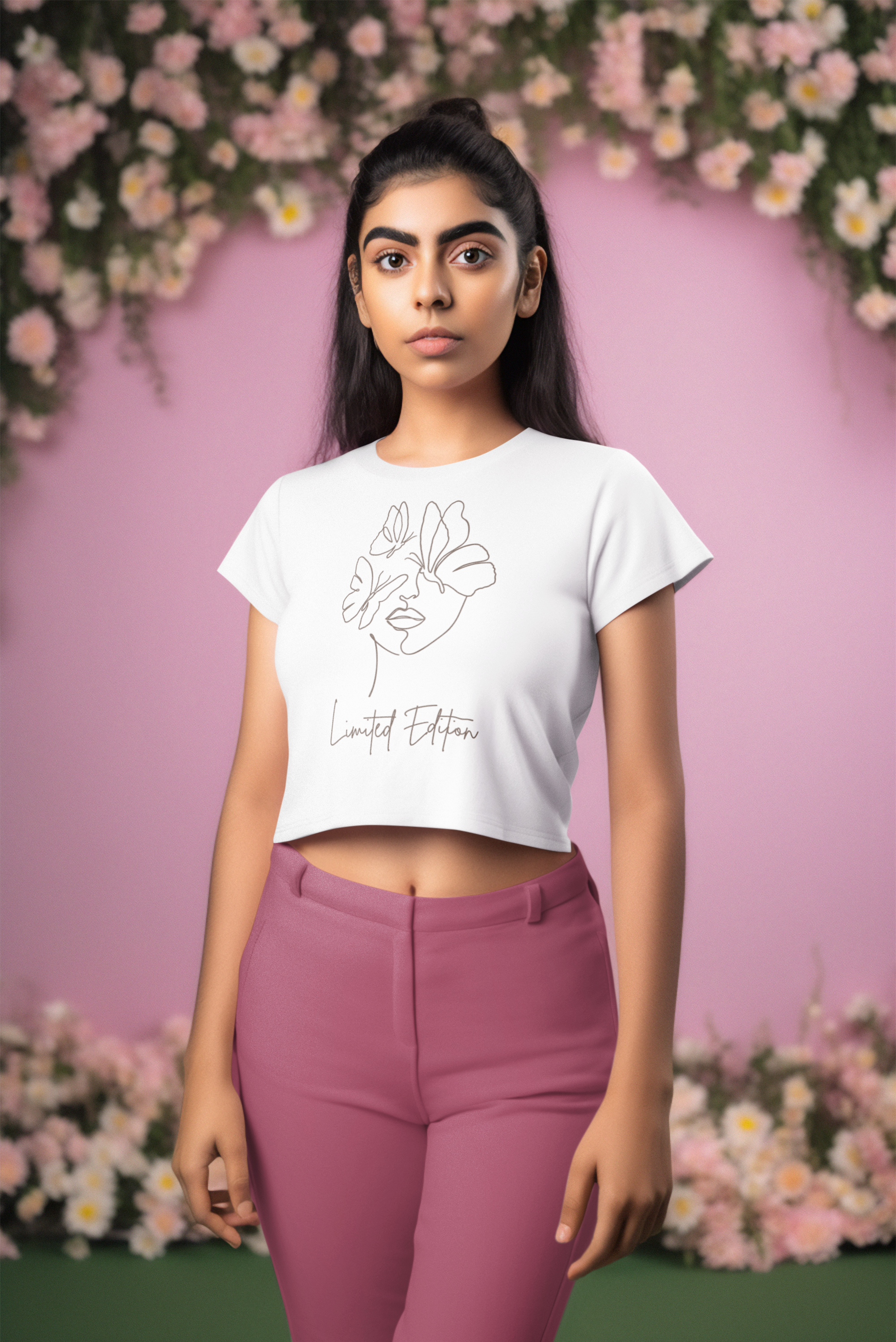 Women's 'Limited Edition' Cotton Crop top with Minimalistic Woman Outline Design