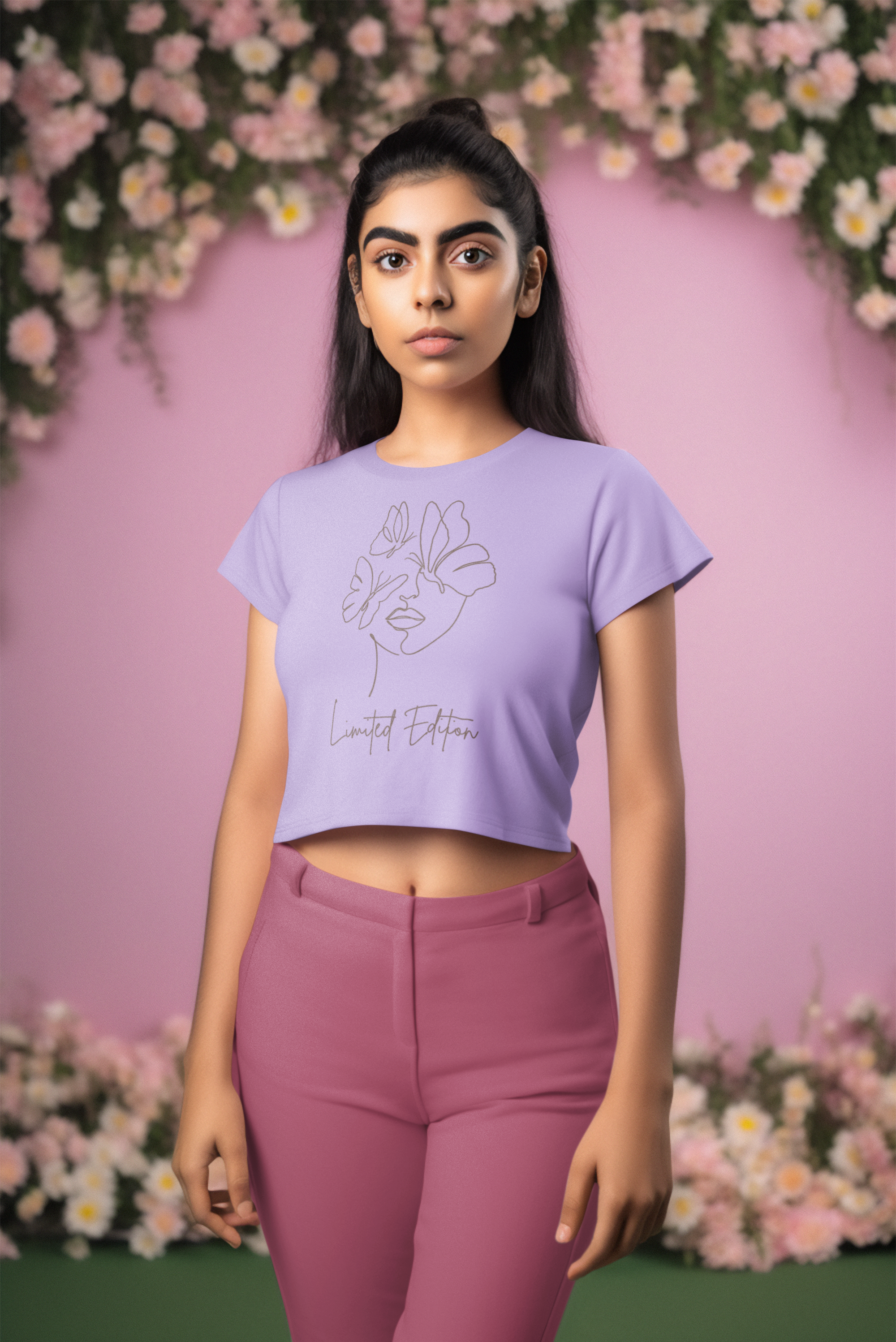 Women's 'Limited Edition' Cotton Crop top with Minimalistic Woman Outline Design