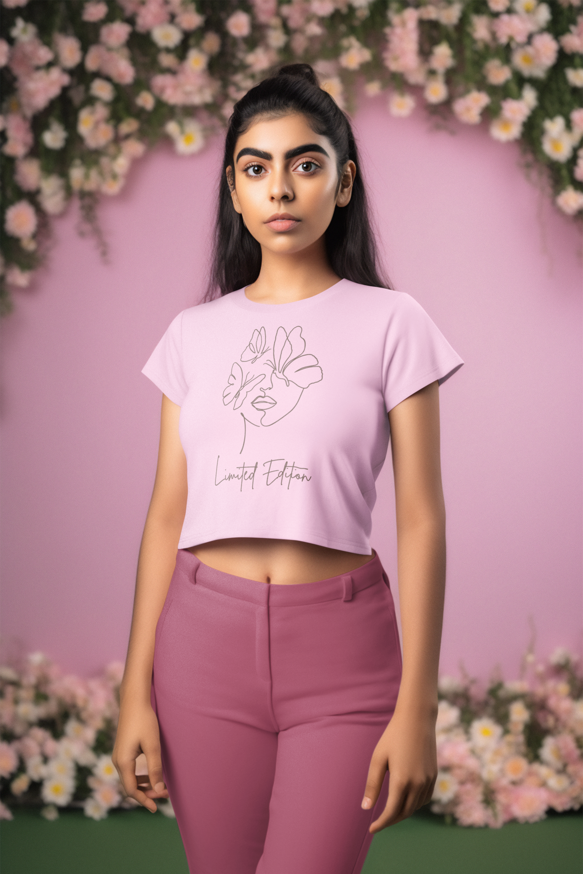 Women's 'Limited Edition' Cotton Crop top with Minimalistic Woman Outline Design