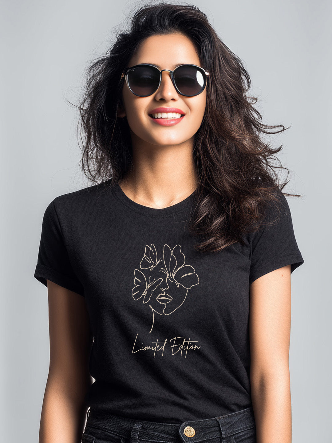 Women's 'Limited Edition' Cotton Tee with Minimalistic Woman Outline Design