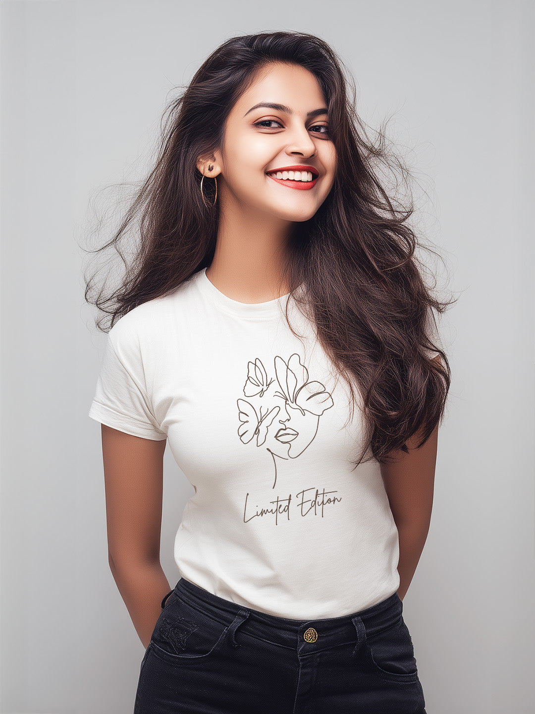 Women's 'Limited Edition' Cotton Tee with Minimalistic Woman Outline Design