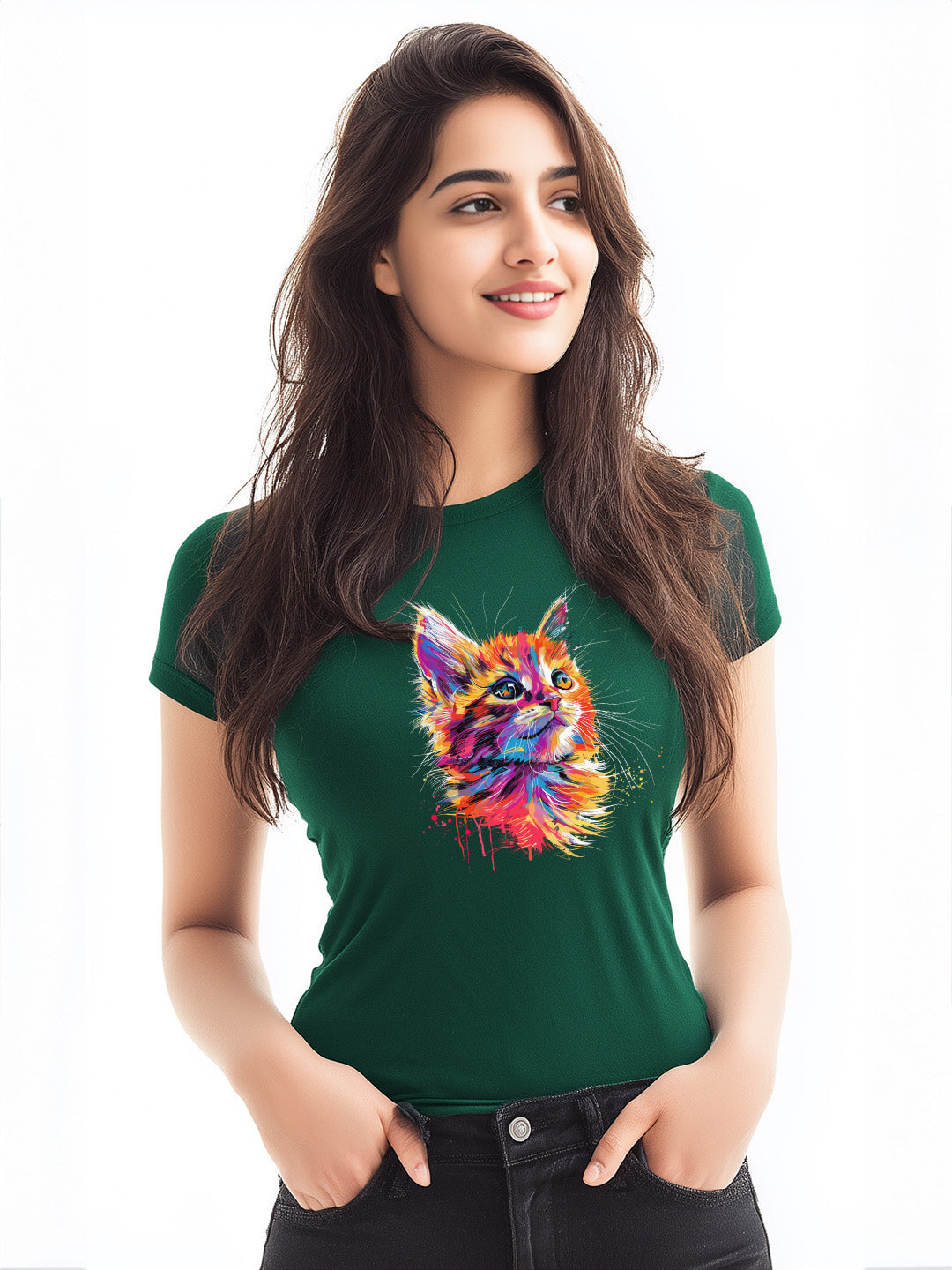 Adorable Cat Design Women's Cotton T-shirt for cat lovers