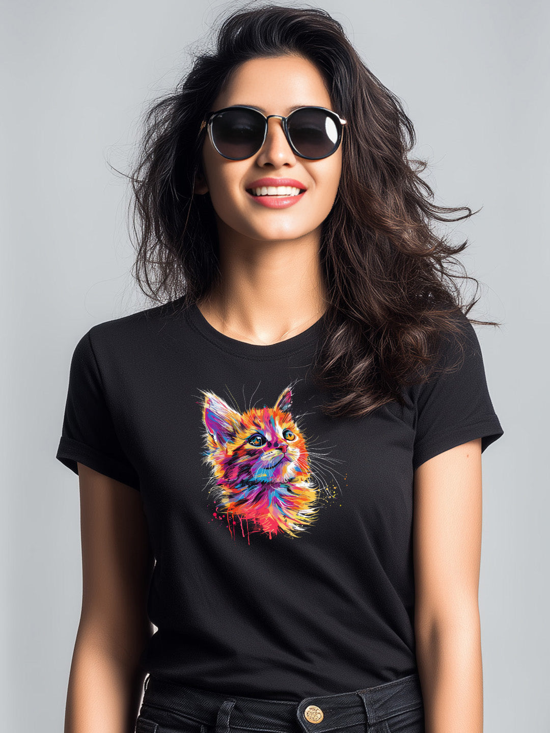 Adorable Cat Design Women's Cotton T-shirt for cat lovers