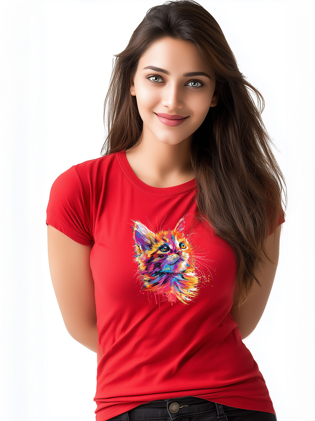 Adorable Cat Design Women's Cotton T-shirt for cat lovers